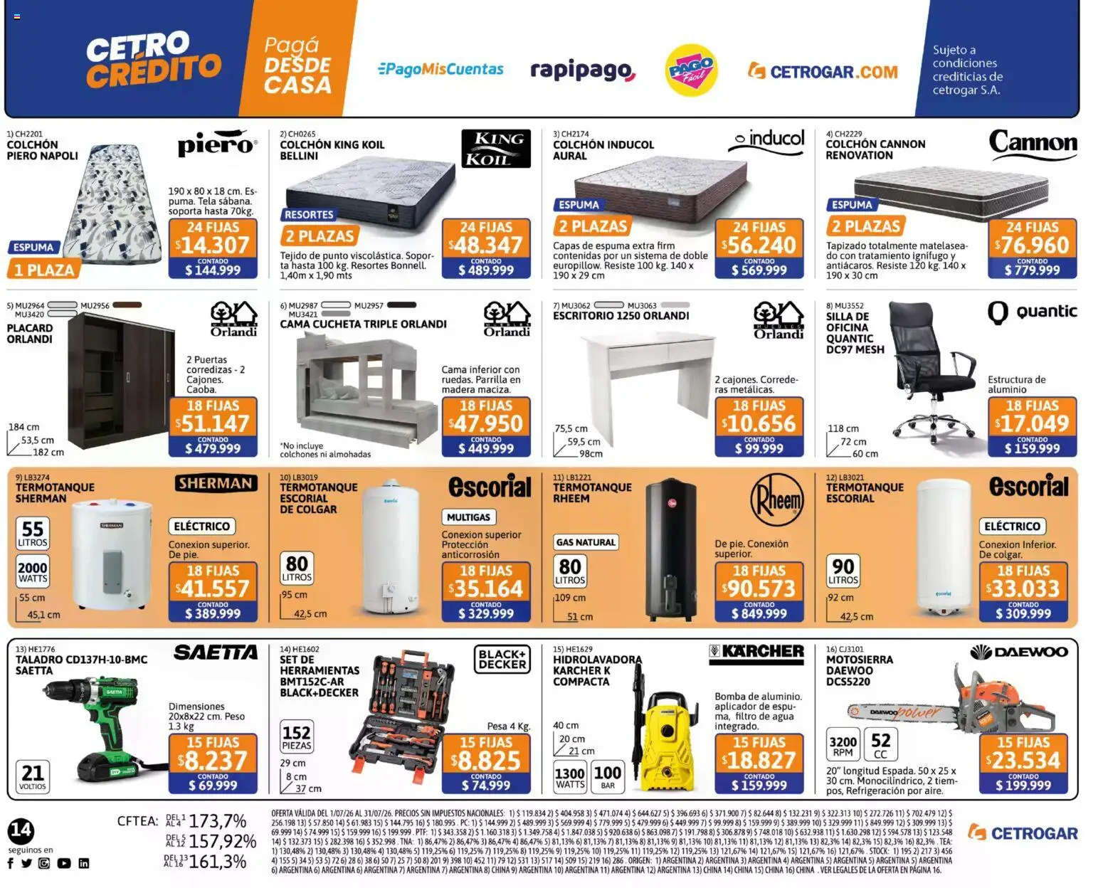 Cetrogar catálogo │ válido desde el 01/07/2026 | Página: 14 | Productos: Parrilla, Cama, Termotanque, Taladro