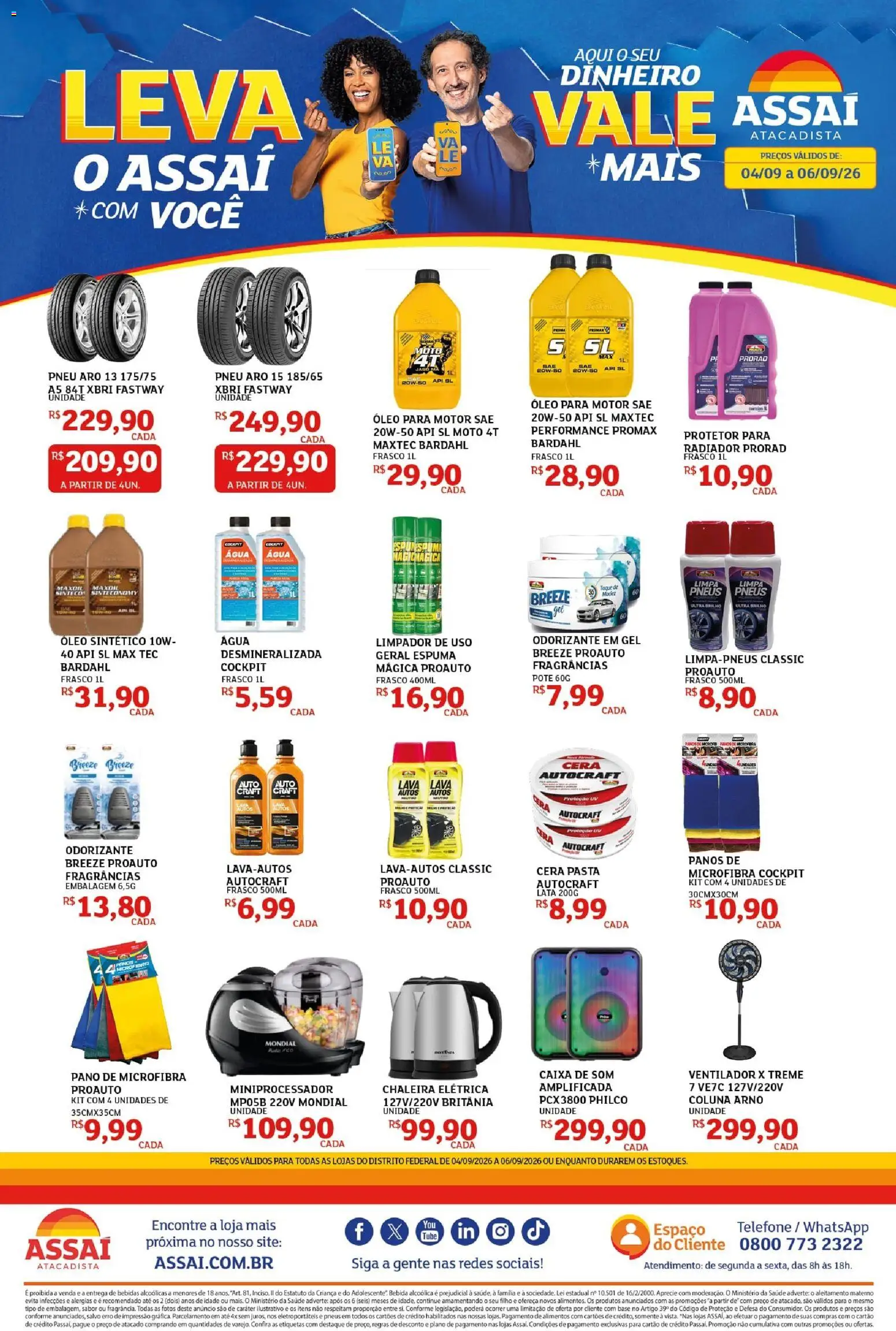 Assaí Atacadista Folheto - válido de 04/09/2026 | Página: 1 | Produtos: Chaleira, Radiador, Óleo, Cera