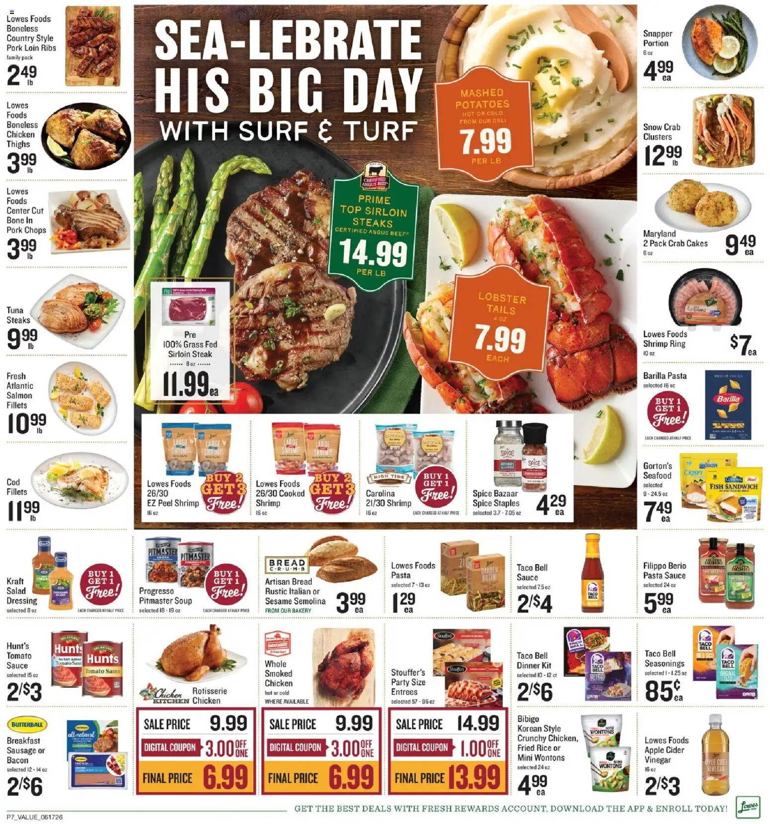 Lowes Foods Weekly Ad - NC - valid from 17.06.2026 | Page: 11 | Products: Bread, Pasta, Salad, Seafood