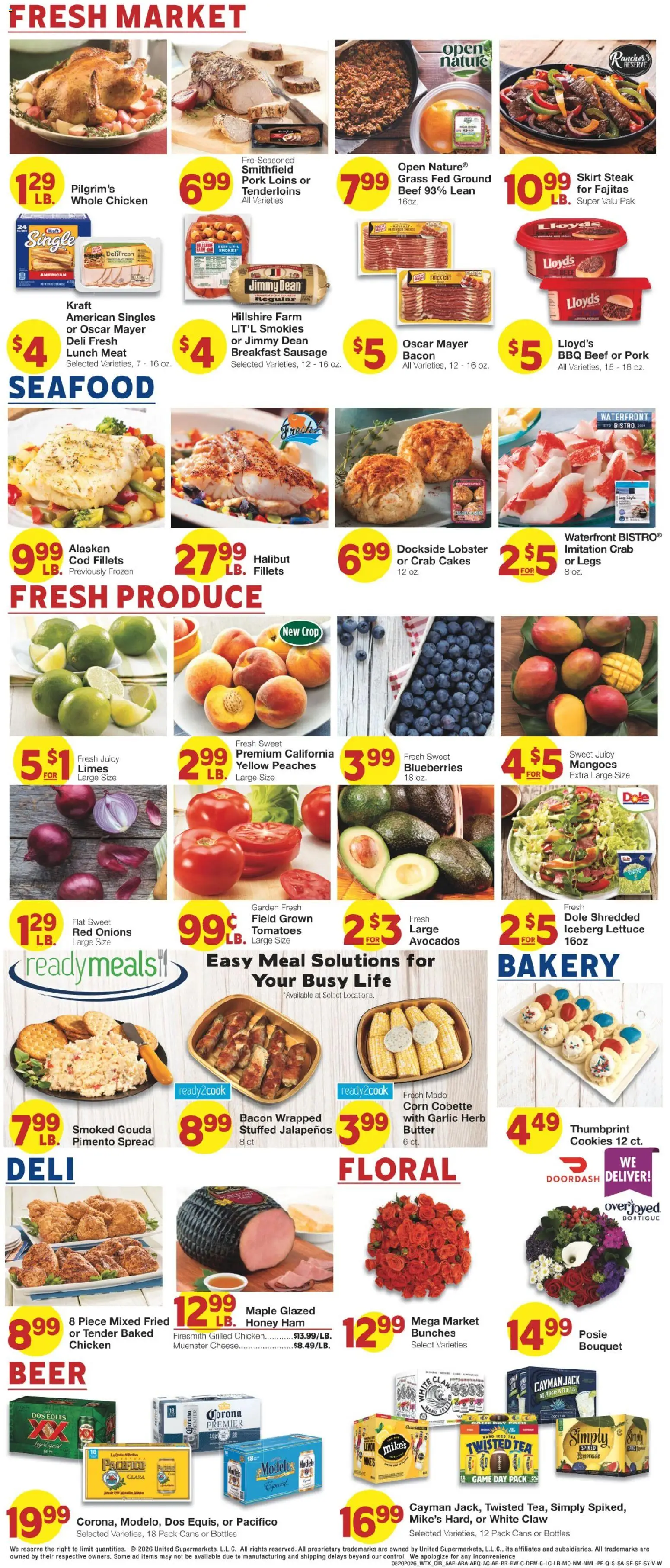 United Supermarkets Weekly Ad - valid from 20.05.2026 | Page: 5 | Products: Corn, Peaches, Pork, Tomatoes