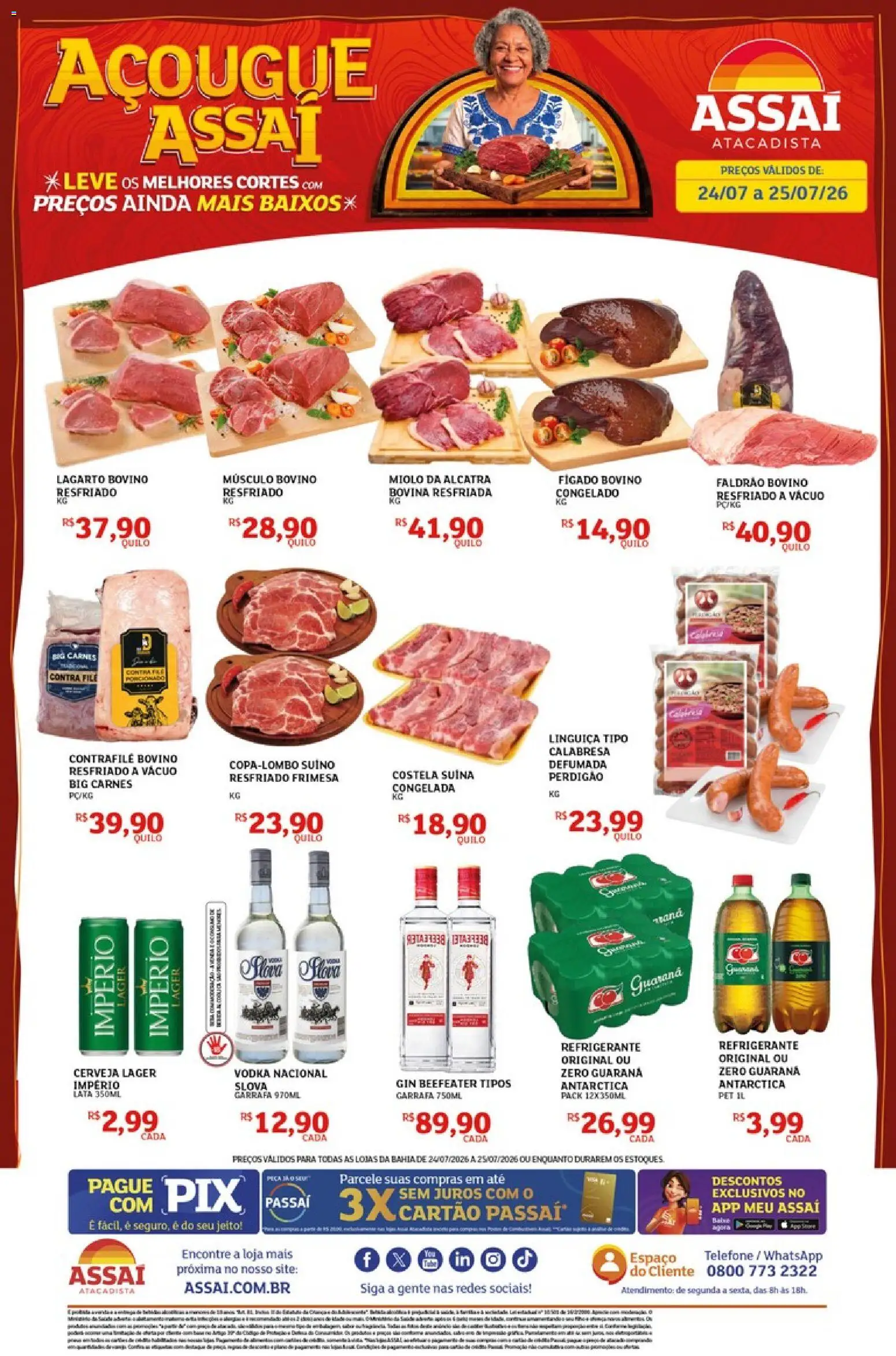 Assaí Atacadista Folheto - válido de 24/07/2026 | Página: 1 | Produtos: Alcatra, Cerveja, Gin, Vodka