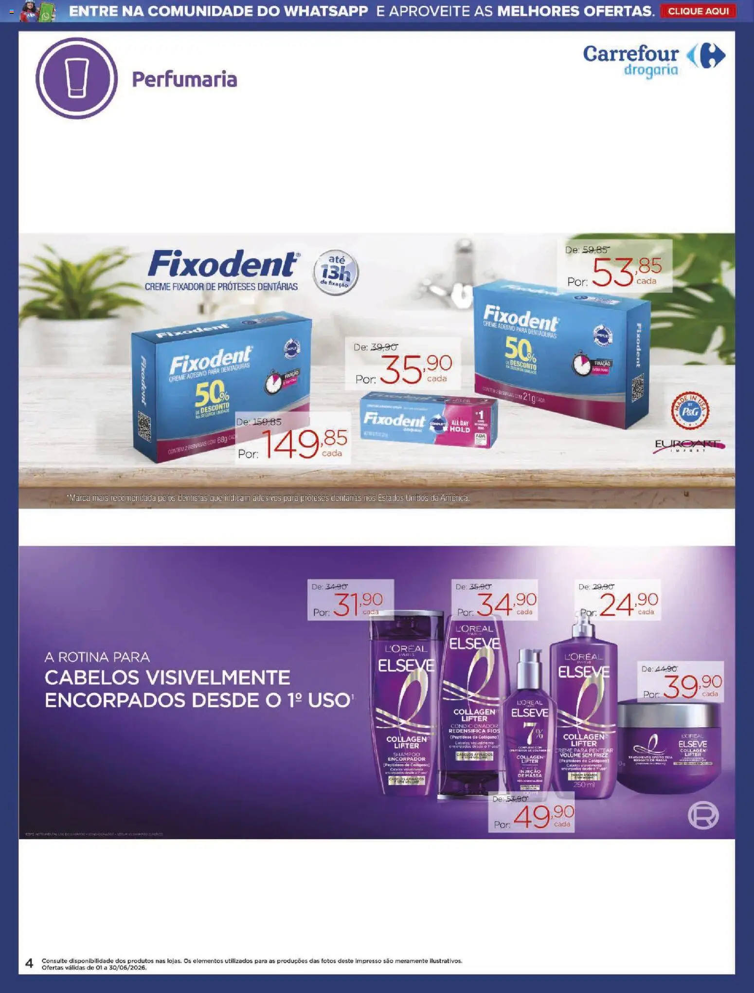 Carrefour Folheto - válido de 01.06.2026 | Página: 4 | Produtos: Shampoo, Colágeno, Massa, Creme adesivo