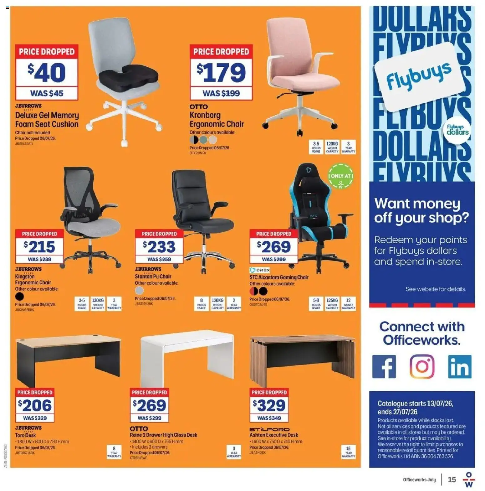 Officeworks catalogue - valid from 12/07/2026 | Page: 15 | Products: Cushion, Drawer, Ergonomic, Weight