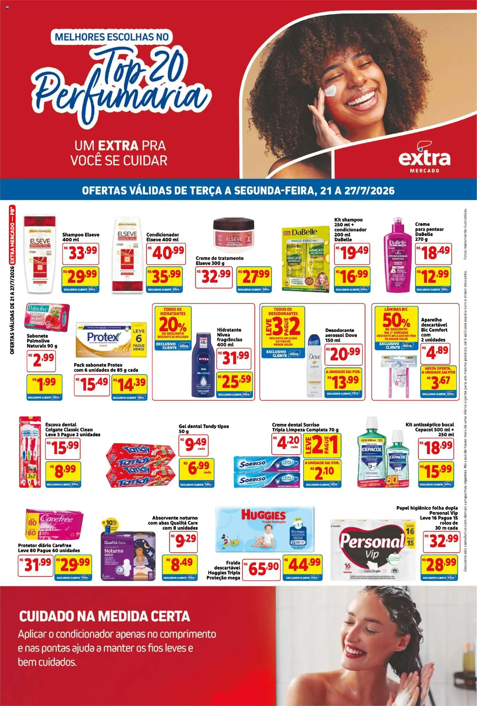 Extra Folheto - válido de 21/07/2026 | Página: 1 | Produtos: Shampoo, Cará, Condicionador, Dove