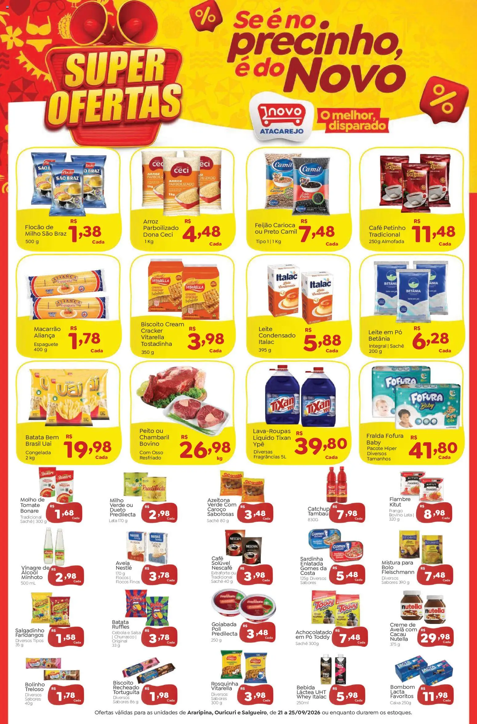 Novo Atacarejo Folheto - válido de 21/09/2026 | Página: 1 | Produtos: Espaguete, Álcool, Bebida, Frango