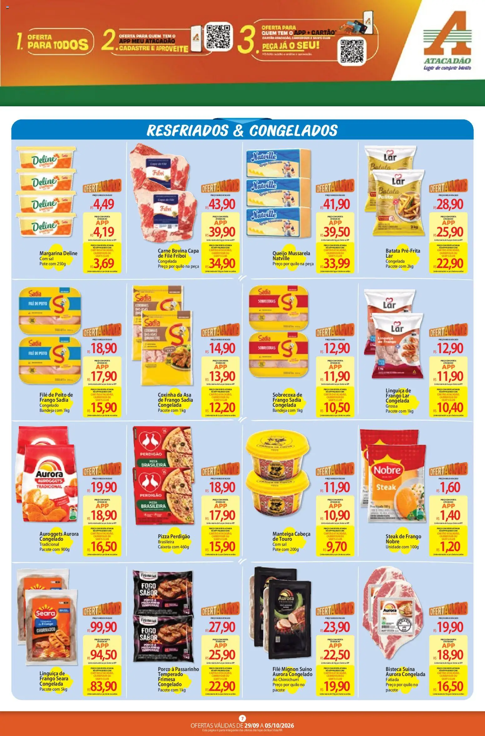 Atacadão Folheto - válido de 29/09/2026 | Página: 7 | Produtos: Linguiça, Filé mignon, Batata, Sal