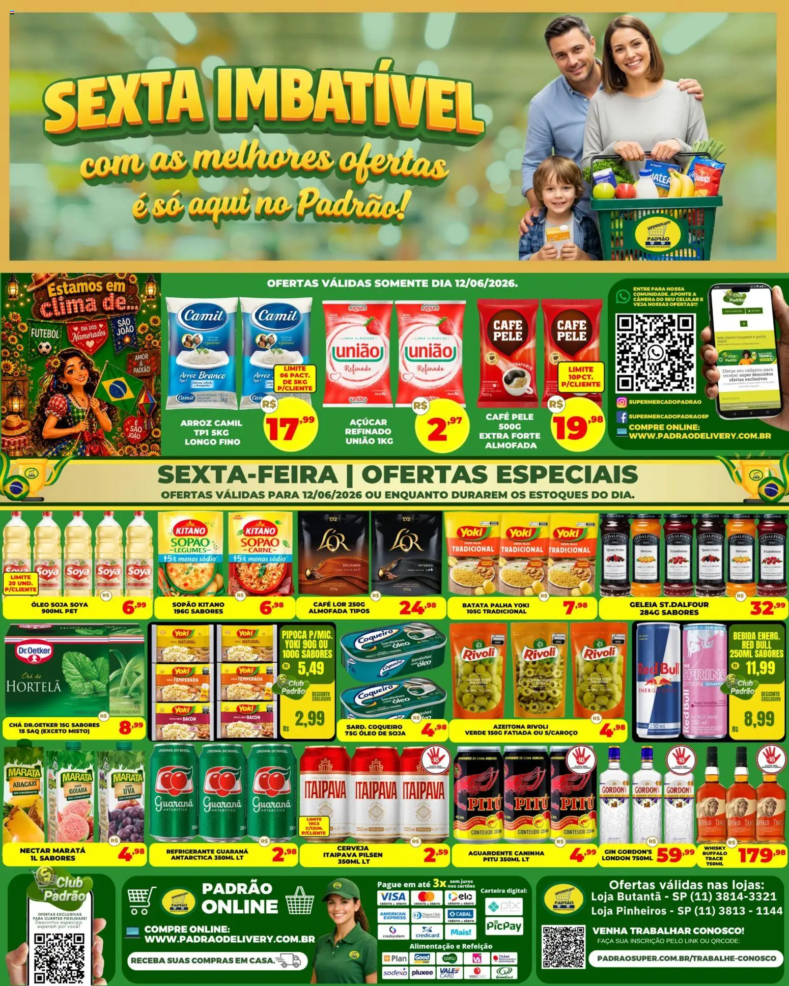 Supermercado Padrão Folheto - válido de 12.06.2026 | Página: 1 | Produtos: Carne, Gin, Geleia, Soja