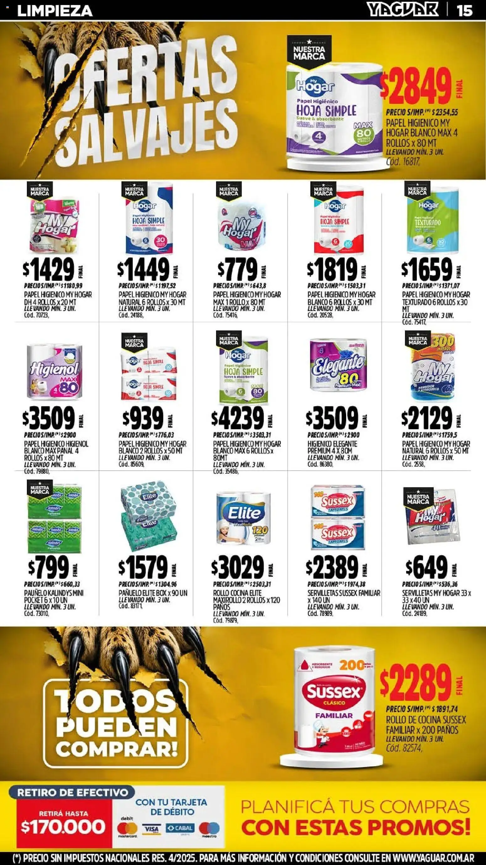 Yaguar - Oferta Semanal Mar del Plata │ válido desde el 10/08/2026 | Página: 16 | Productos: Papel higiénico, Pañuelo, Cocina, Servilletas
