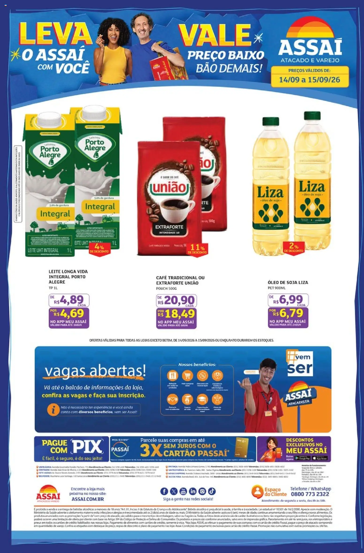 Assaí Atacadista Folheto - válido de 14/09/2026 | Página: 1 | Produtos: Leite longa vida, Óleo, Alimentos, Telefone