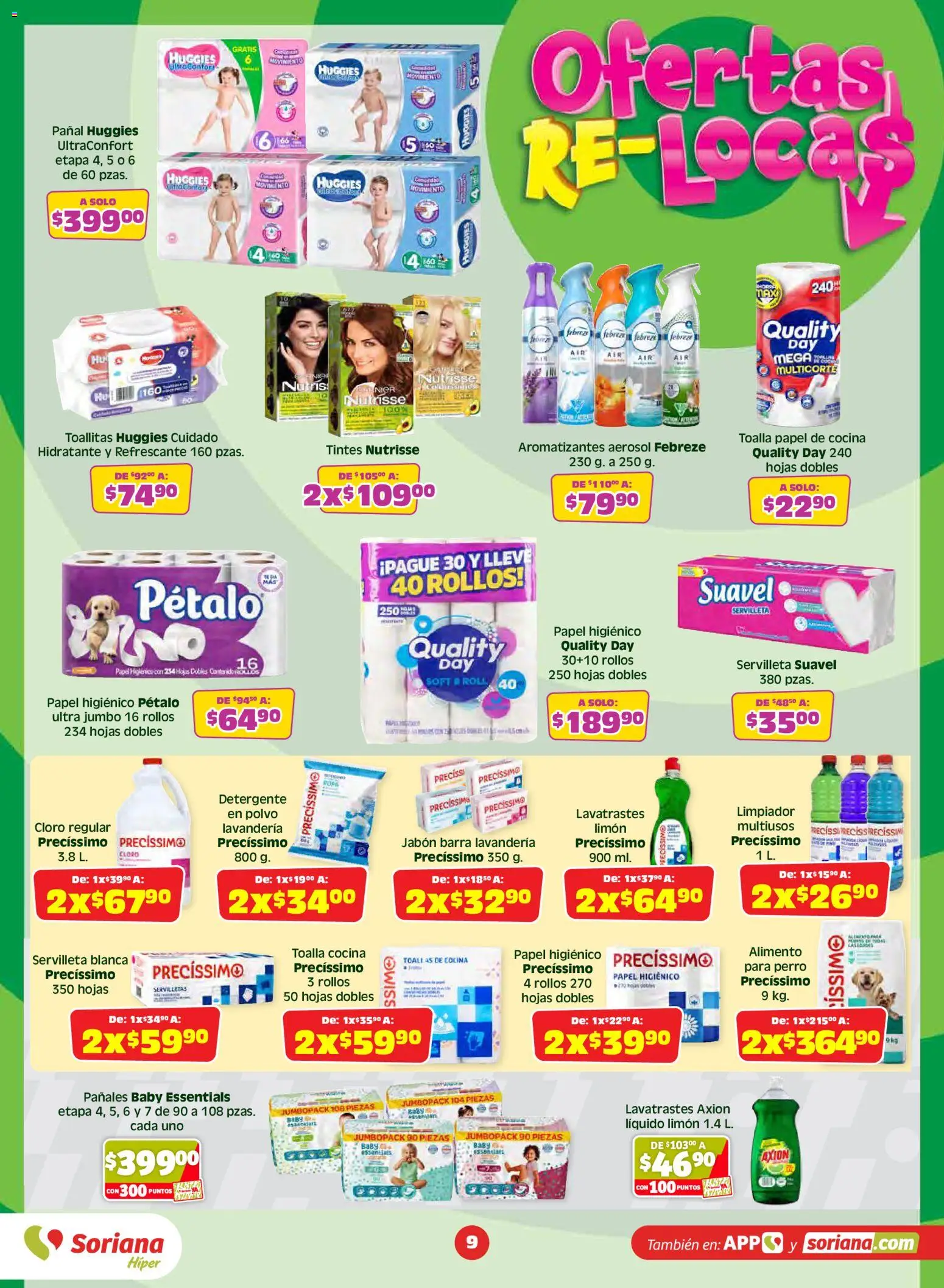 Nuevas ofertas de Soriana válidas en toda la República Mexicana desde el 05.06.2026. ¡Encuentra las mejores ofertas en Soriana Julio Regalado Híper Nacional! | Página: 9 | Productos: Toalla, Cloro, Barra, Polvo