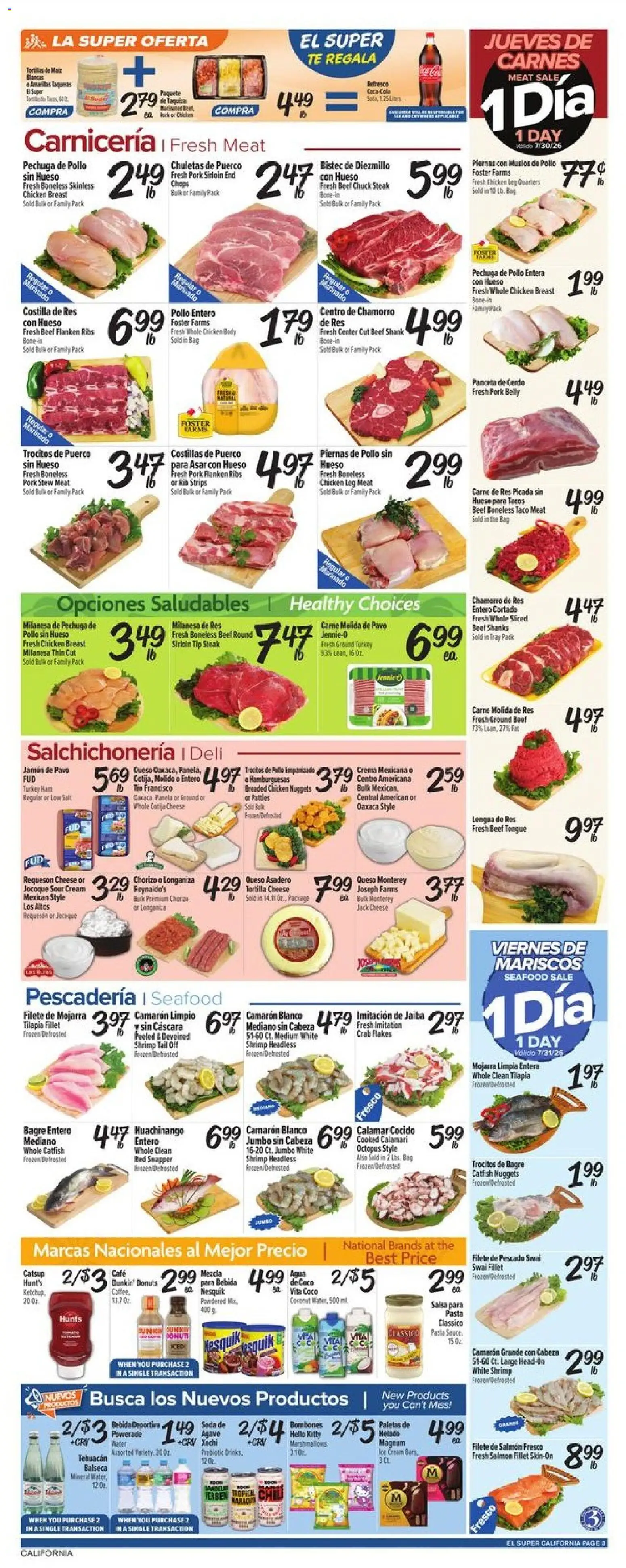 El Super Weekly Ad - CA - valid from 07/29/2026 | Page: 3 | Products: Pasta, Cream, Water, Bag