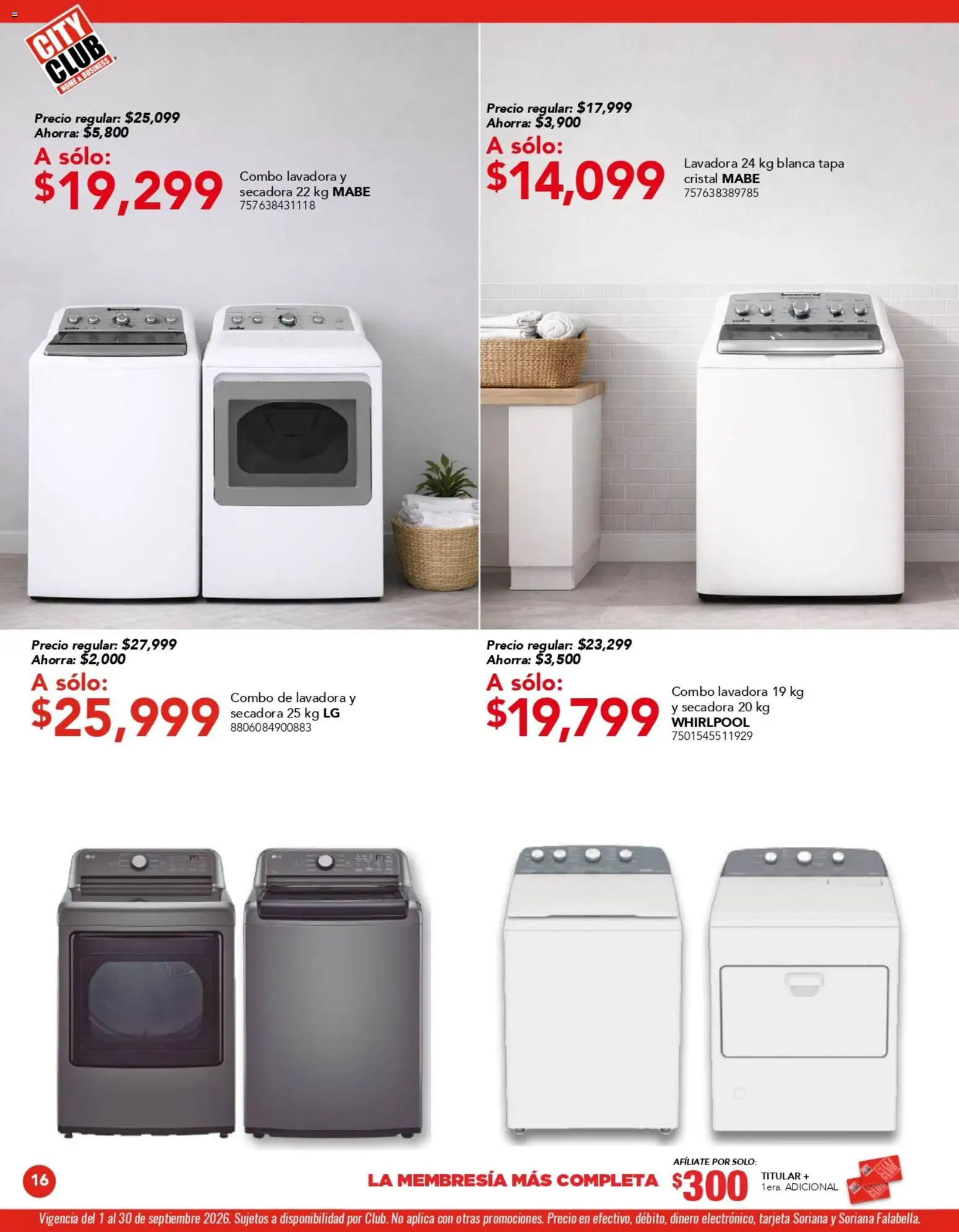 Nuevas ofertas de City Club válidas en toda la República Mexicana desde el 01/09/2026. ¡Encuentra las mejores ofertas en City Club catálogo! | Página: 16 | Productos: Secadora, Lavadora