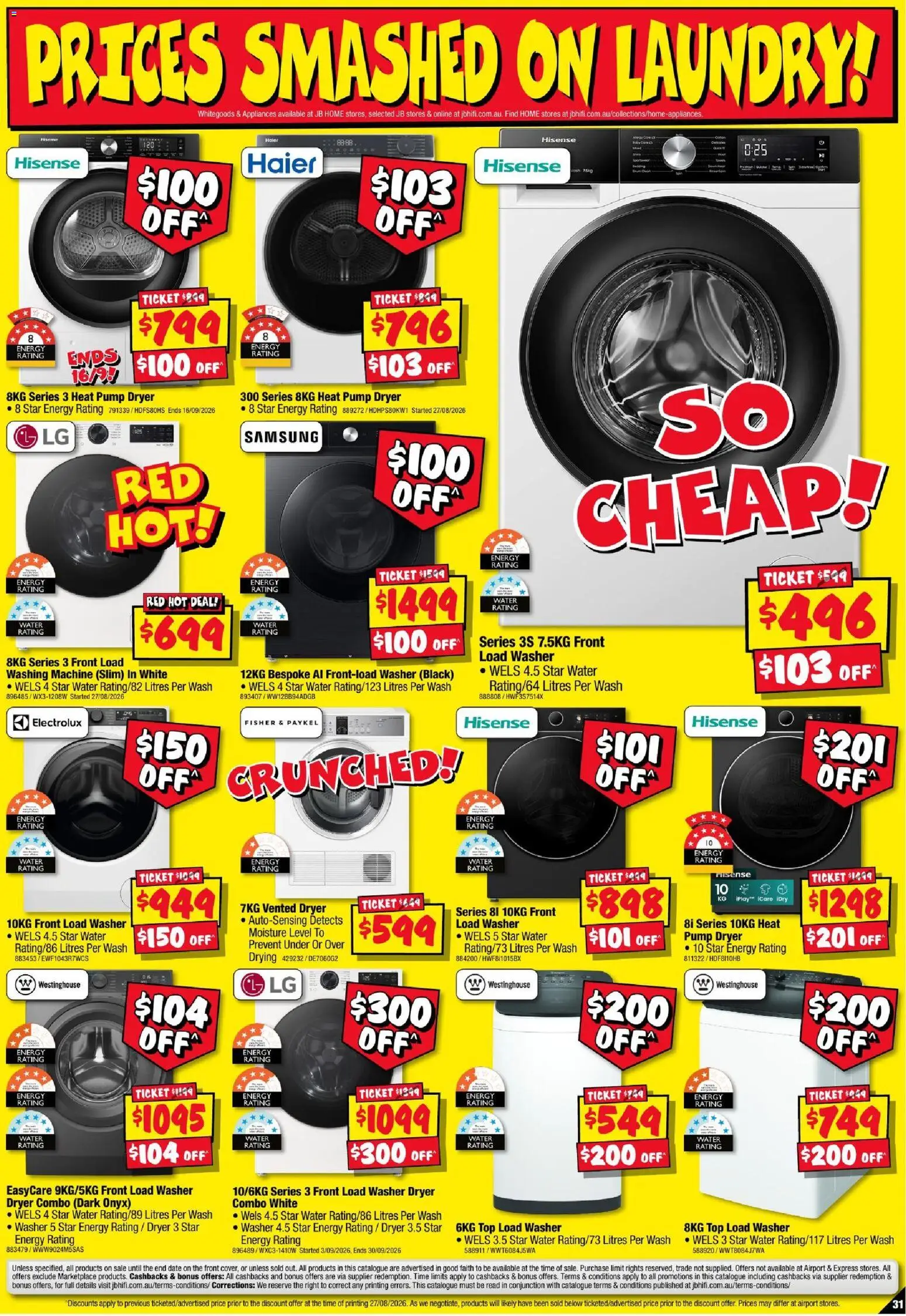 JB Hi-Fi catalogue - valid from 10/09/2026 | Page: 31 | Products: Water, Washing machine, Dryer, Washer