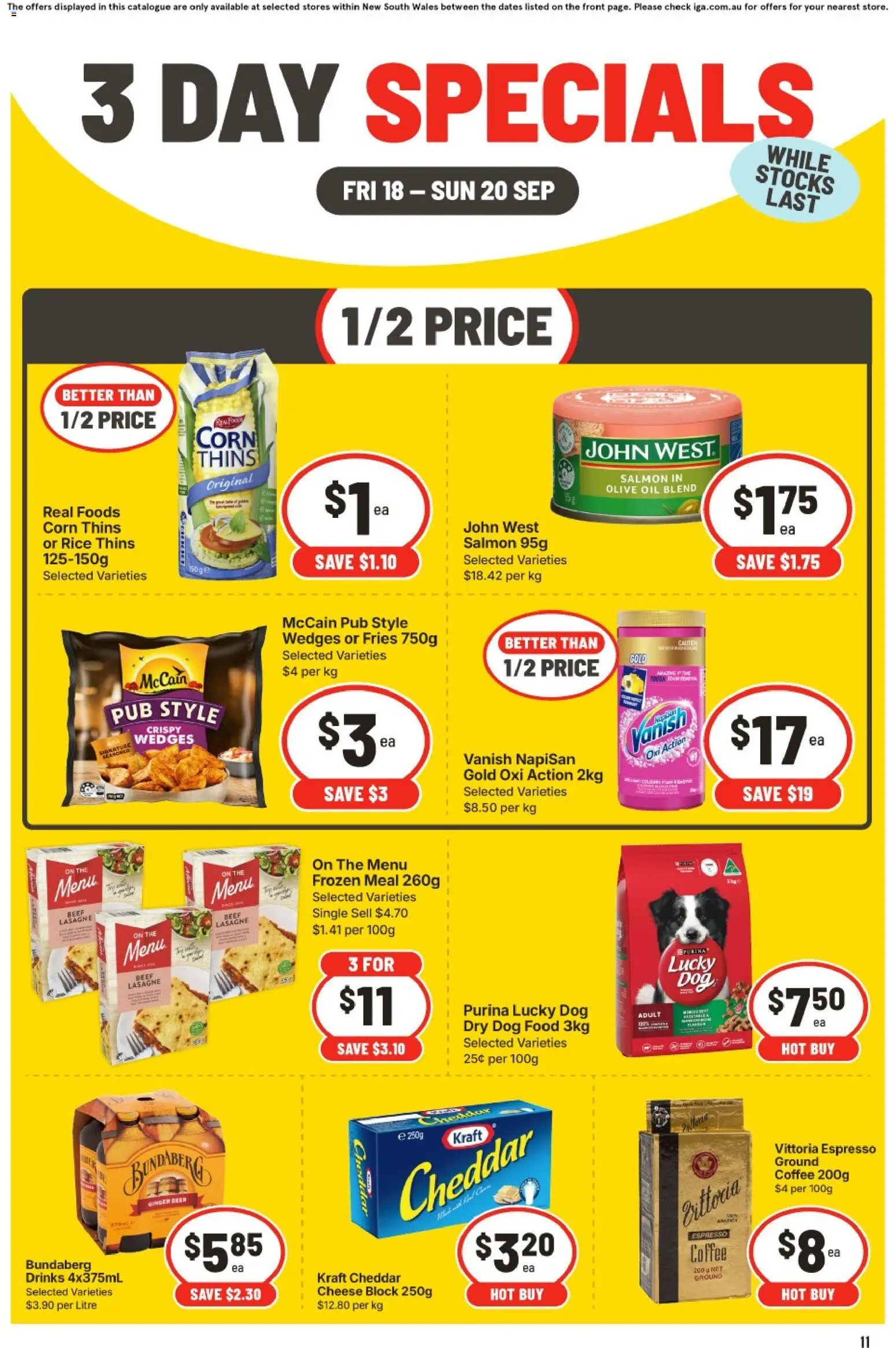 IGA catalogue - valid from 18/09/2026 | Page: 3 | Products: Drinks, Cheese, Olive oil, Dog food