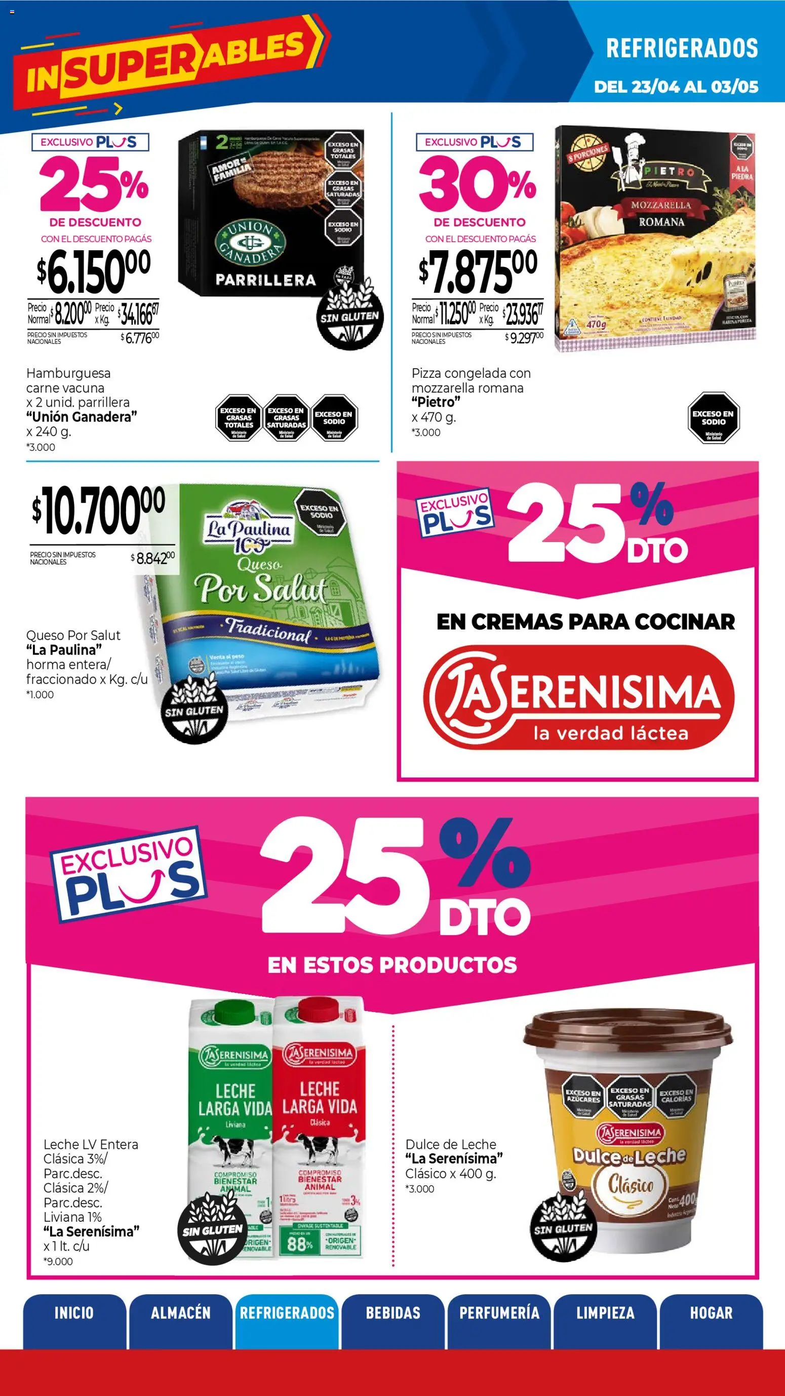La Anonima catálogo │ válido desde el 23.04.2026 | Página: 18 | Productos: Peso, Dulce de leche, Leche, Pizza