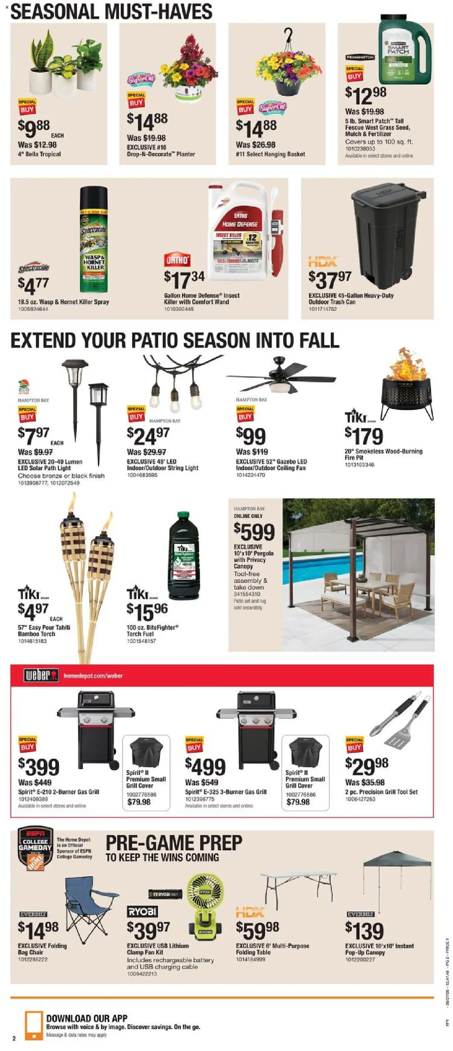 Home Depot Local Ad - valid from 08/27/2026 | Page: 2 | Products: Patio set, Grill cover, Chair, Fan