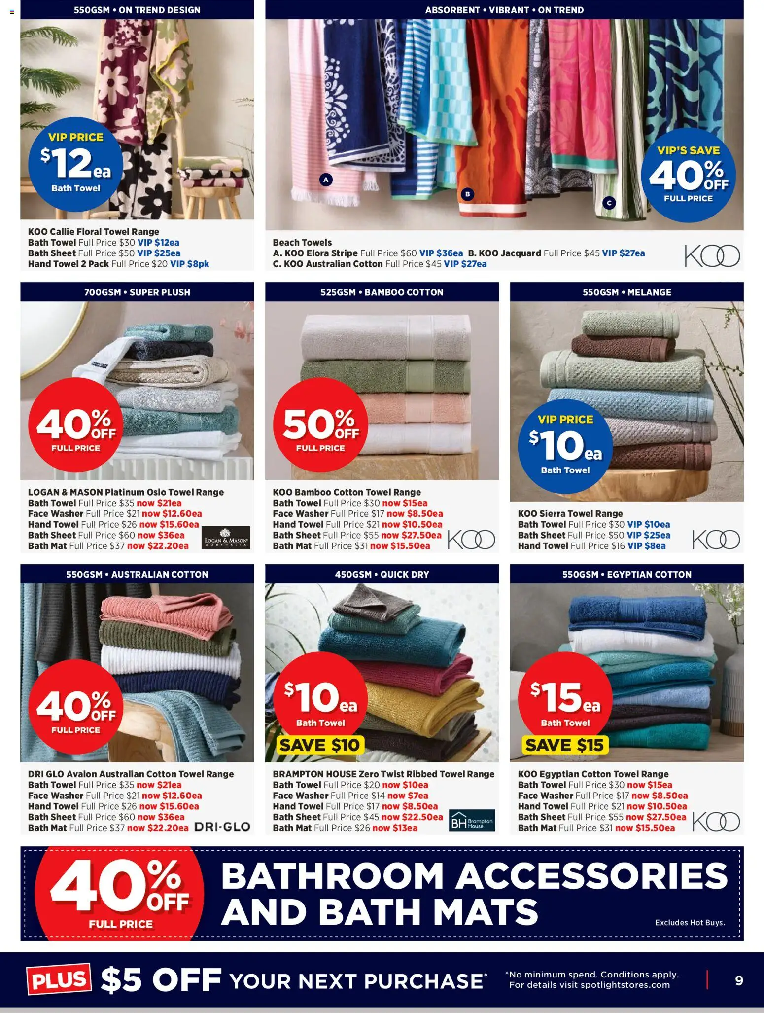 Spotlight catalogue - valid from 02/09/2026 | Page: 9 | Products: Floral, Bath mats, Towels, Bathroom