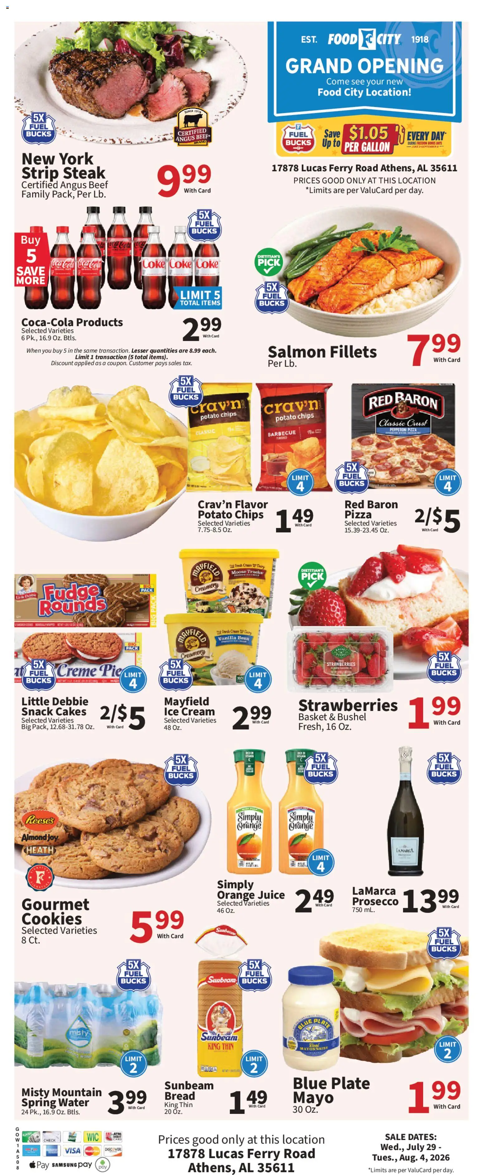 Food City Grand Opening - valid from 07/29/2026 | Page: 1 | Products: Basket, Juice, Cookies, Ice cream
