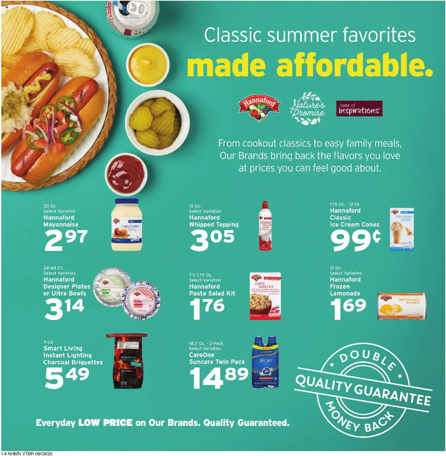 Hannaford Weekly Flyer - valid from 08/09/2026 | Page: 8 | Products: Briquettes, Cream, Ice cream, Salad
