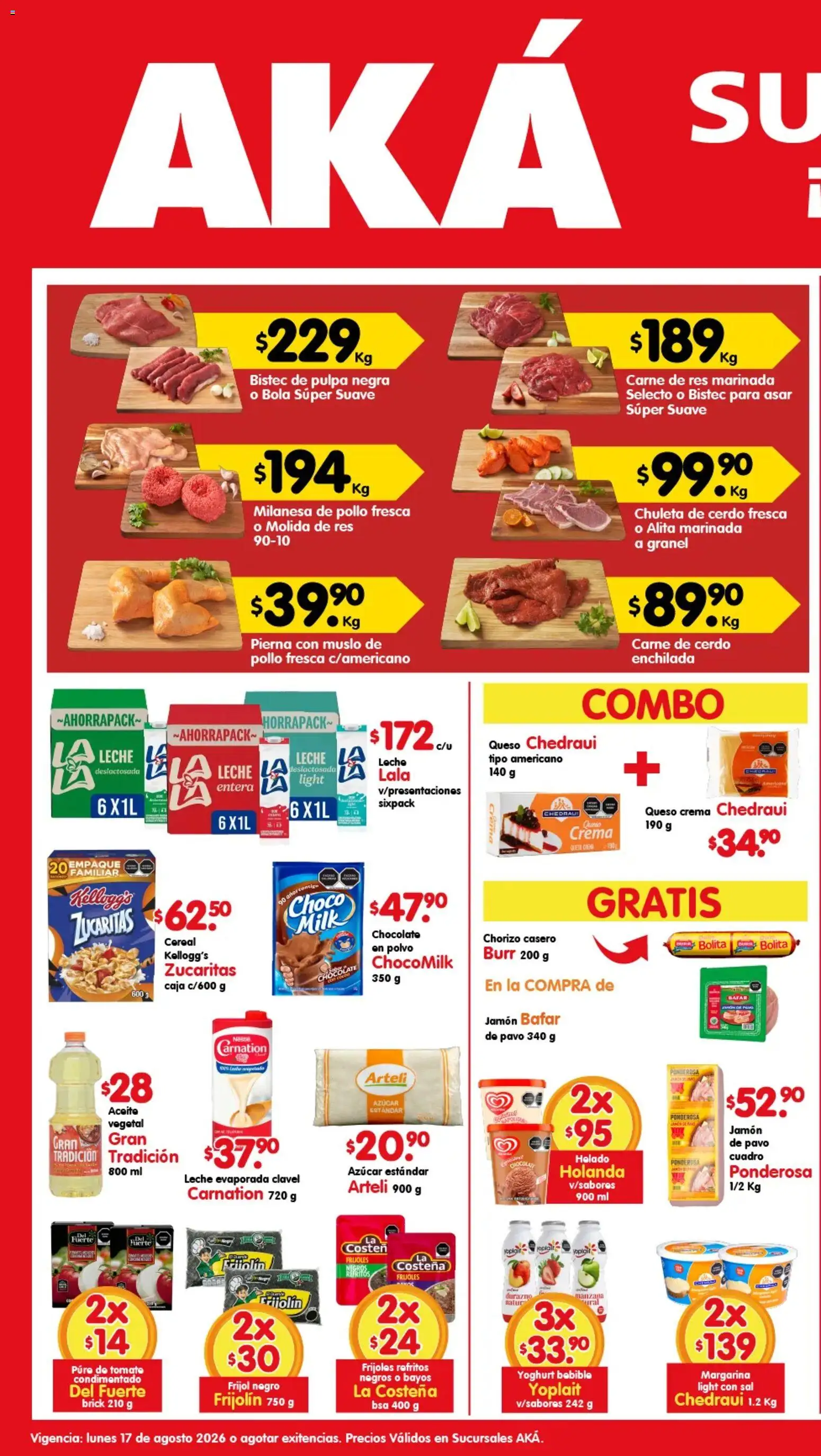 Nuevas ofertas de Arteli válidas en toda la República Mexicana desde el 17/08/2026. ¡Encuentra las mejores ofertas en Arteli folleto Aká Superbodegas! | Página: 1 | Productos: Chocolate, Carne, Carne de res, Polvo