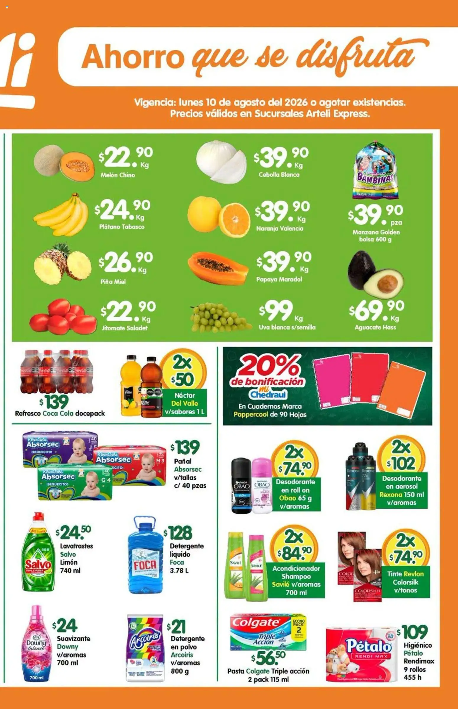 Nuevas ofertas de Arteli válidas en toda la República Mexicana desde el 10/08/2026. ¡Encuentra las mejores ofertas en Arteli folleto Express! | Página: 2 | Productos: Plátano, Bolsa, Piña, Shampoo