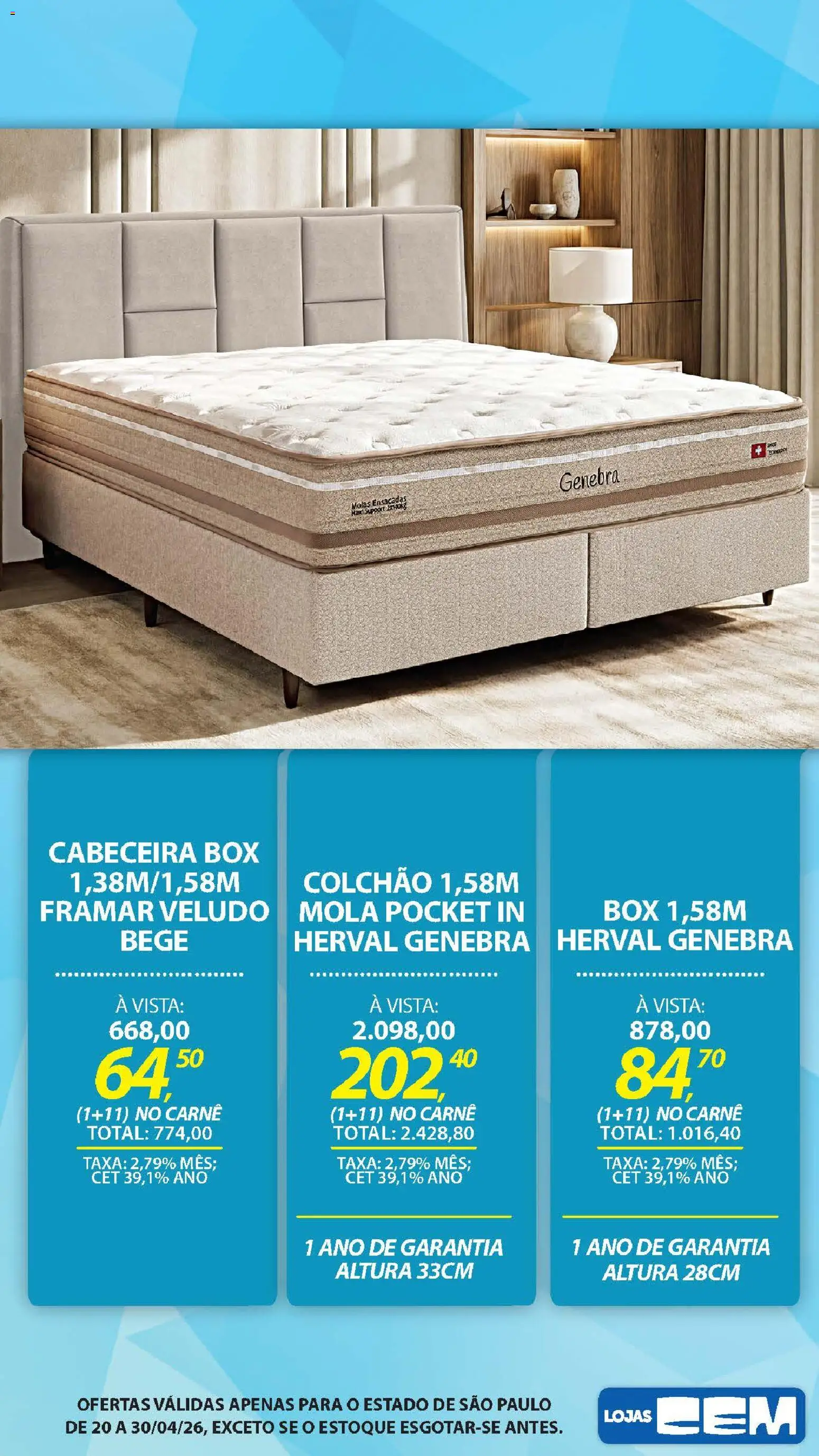 Lojas Cem Folheto - válido de 20.04.2026 | Página: 101 | Produtos: Colchão, Carne