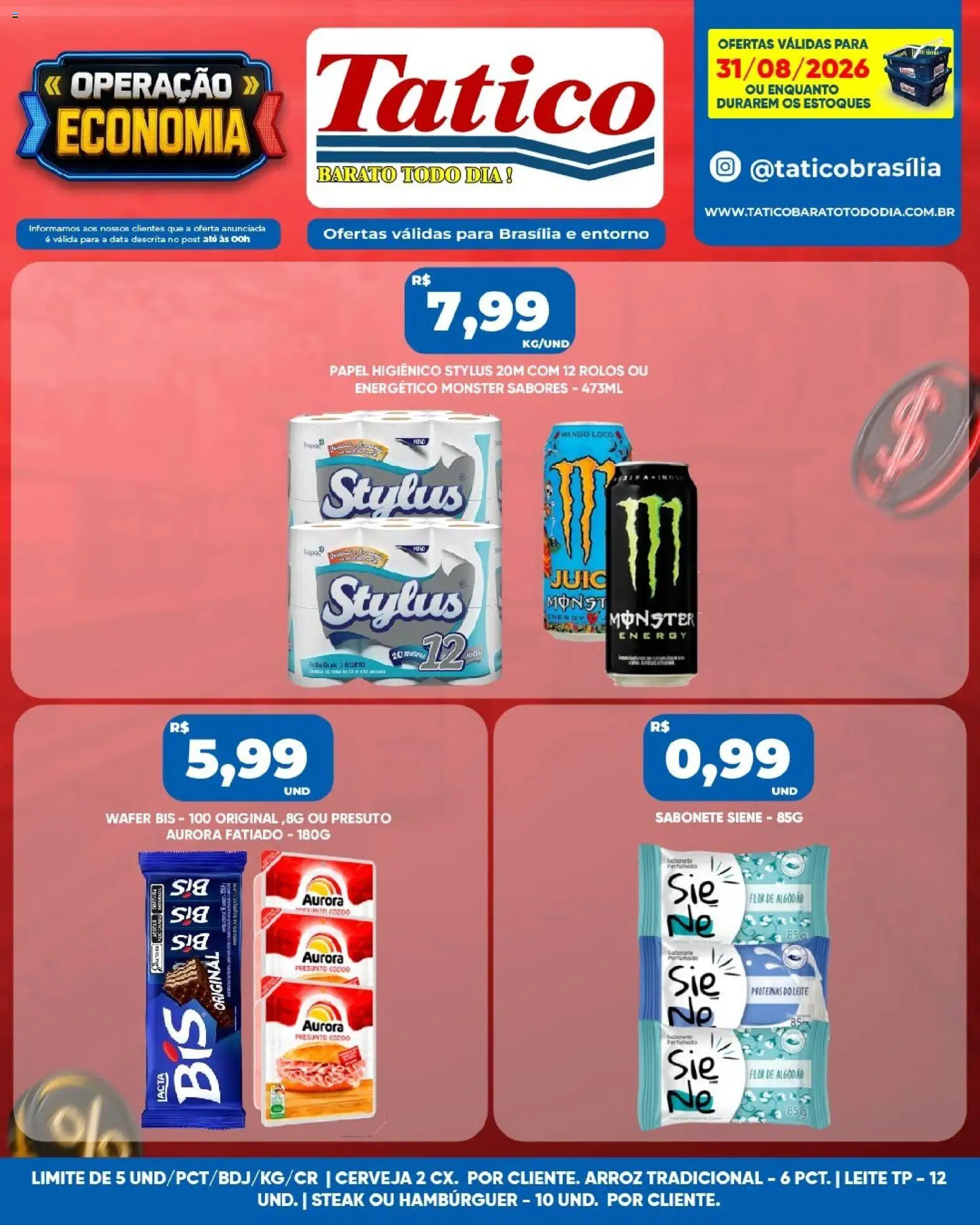 Tatico Folheto - válido de 31/08/2026 | Página: 5 | Produtos: Arroz, Hambúrguer, Sabonete, Algodão