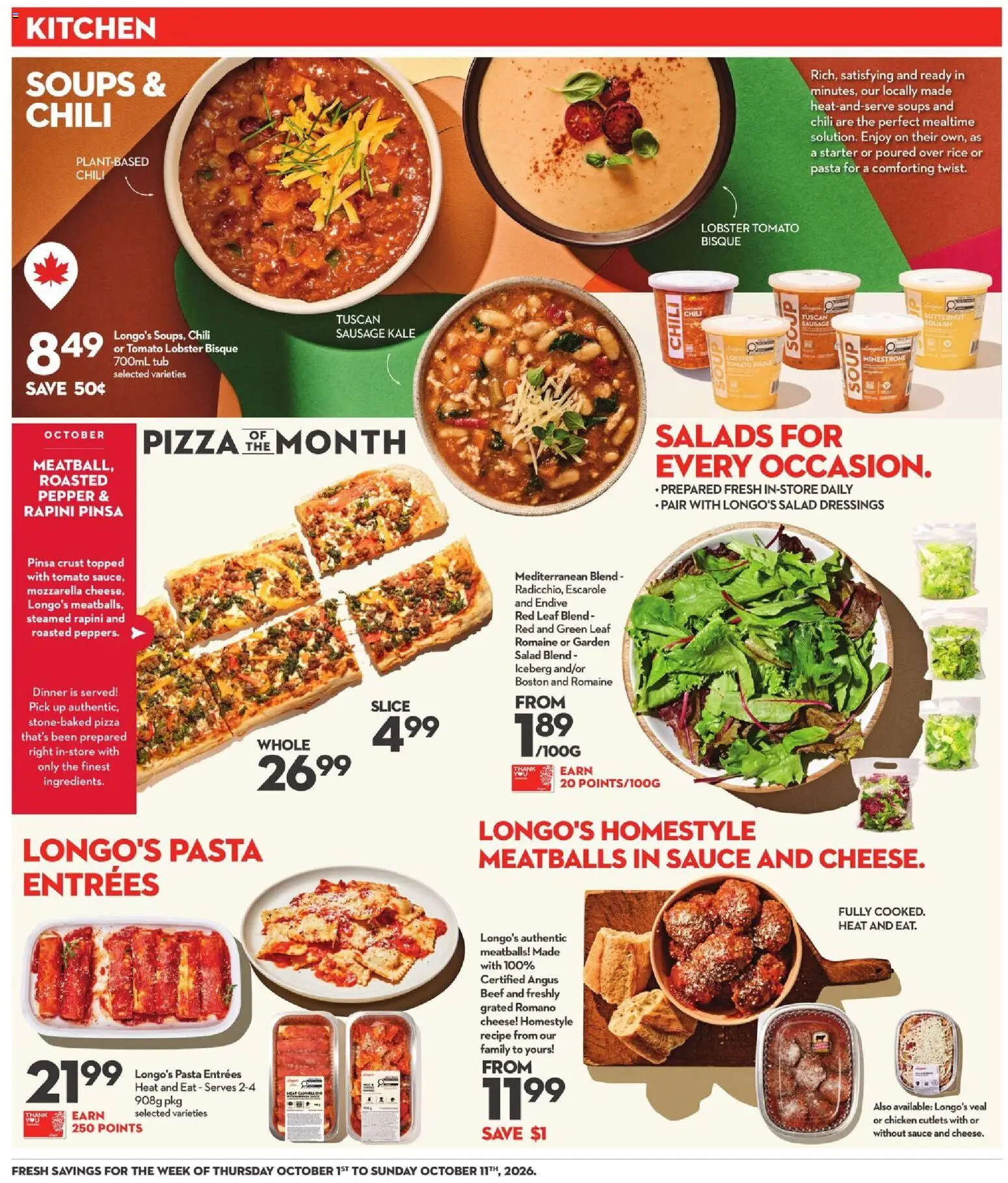 Longo's flyer valid from Oct 1, 2026 | Page: 15 | Products: Mozzarella, Tomato, Pizza, Chicken