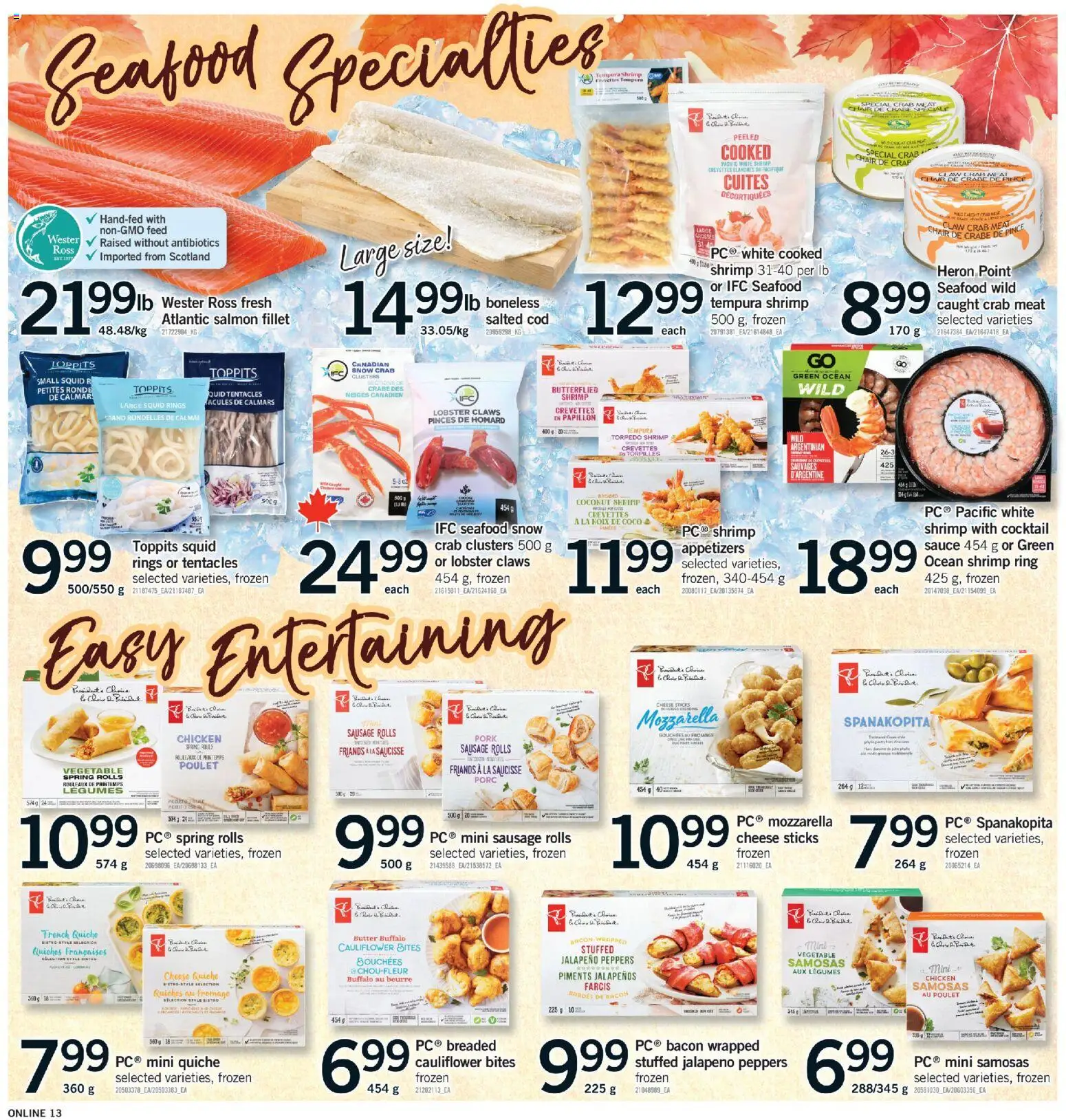 Fortinos flyer valid from Oct 1, 2026 | Page: 13 | Products: Salmon, Specialties, Sausage, Cocktail