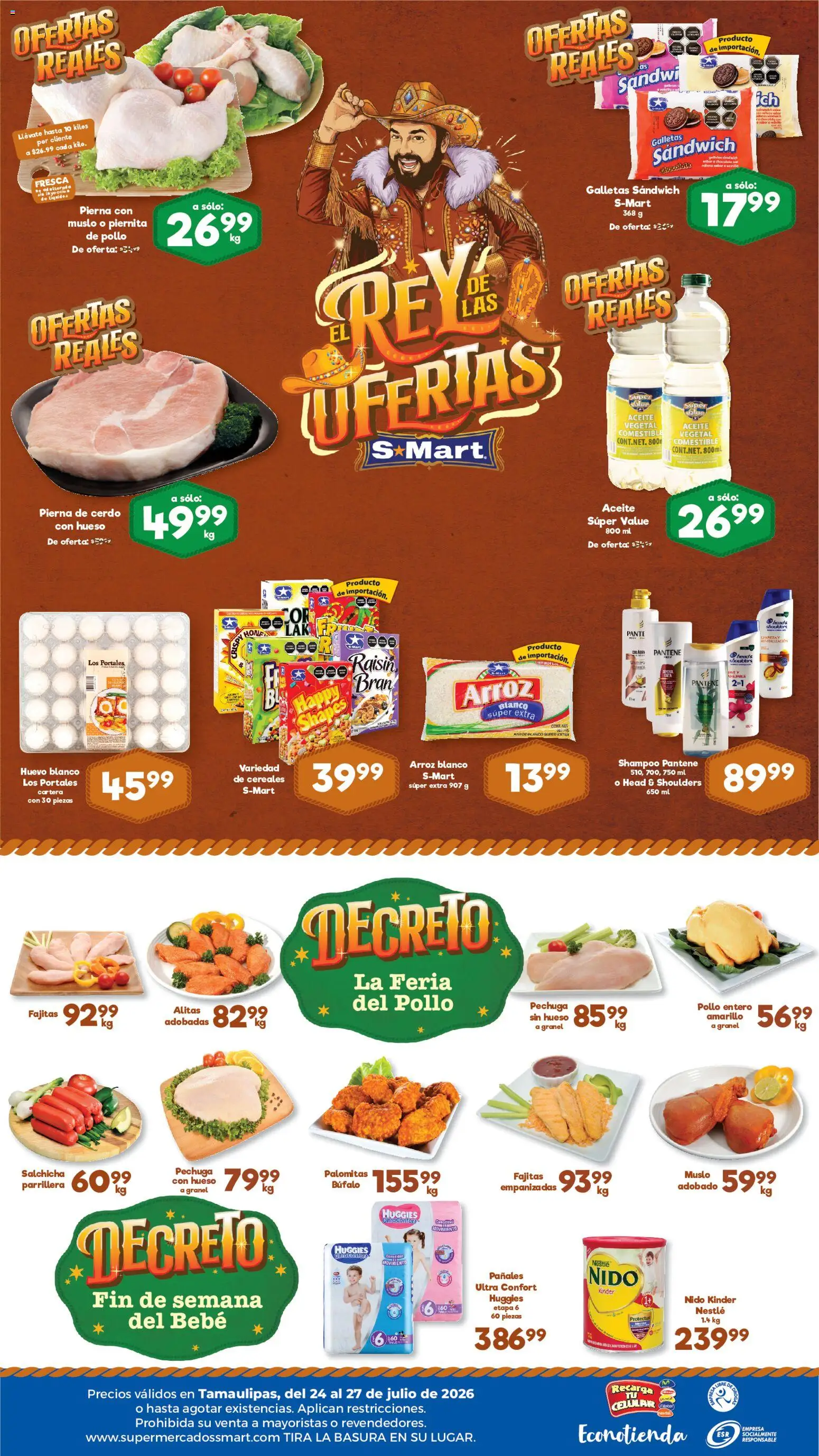 Nuevas ofertas de S-Mart válidas en toda la República Mexicana desde el 24/07/2026. ¡Encuentra las mejores ofertas en S-Mart folleto Matamoros! | Página: 2 | Productos: Pollo, Huevo, Chocolate, Cereales