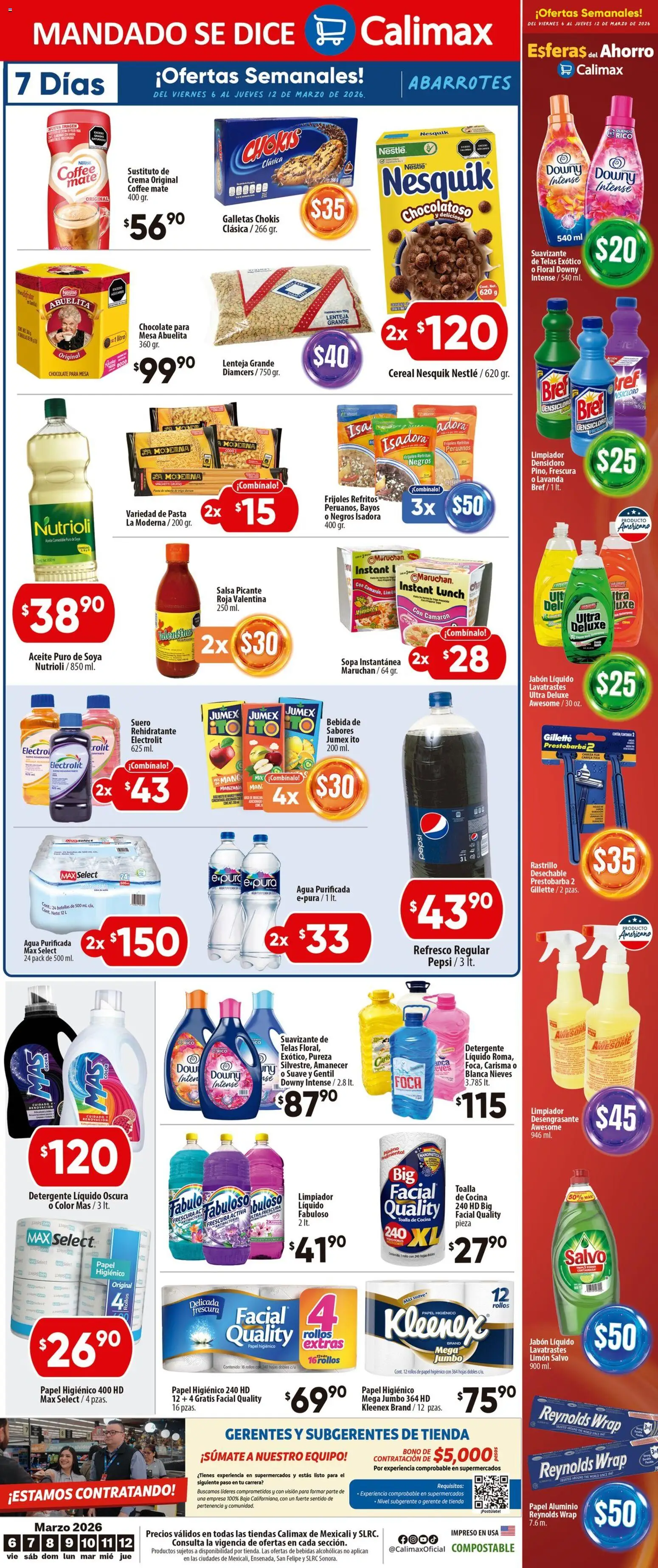 Nuevas ofertas de Calimax válidas en toda la República Mexicana desde el 06.03.2026. ¡Encuentra las mejores ofertas en Calimax folleto Mexicali y SLRC! | Página: 6 | Productos: Galletas, Papel higiénico, Mate, Mesa