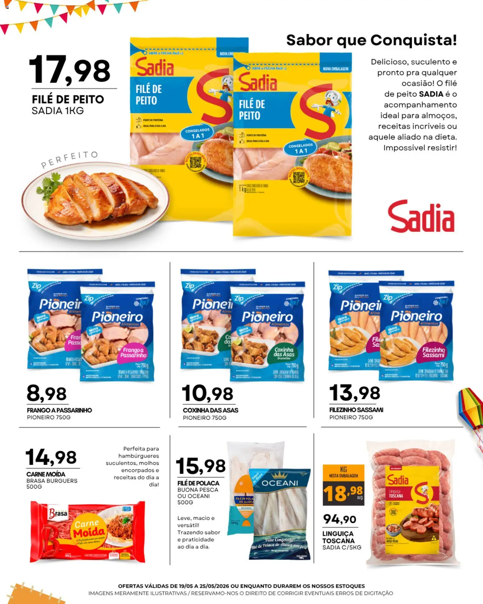 Mercadão Atacadista Folheto - válido de 19.05.2026 | Página: 2 | Produtos: Linguiça, Peixe, Frango, File de polaca