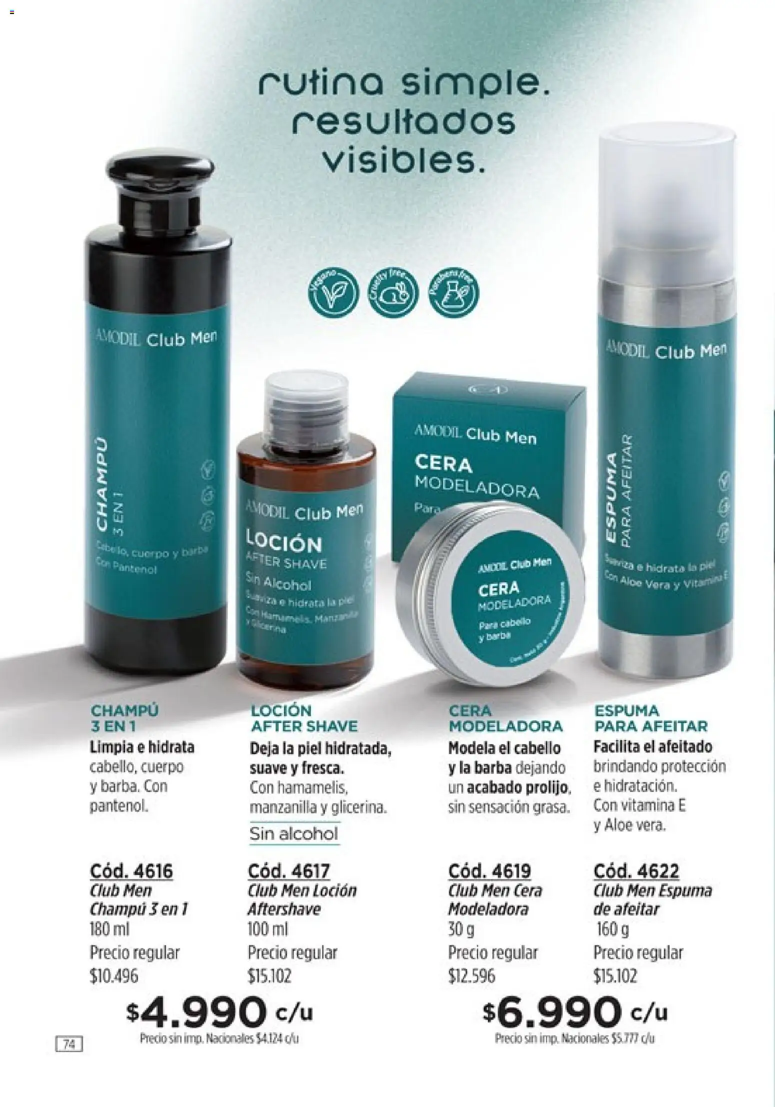 Catálogo Amodil Campaña 12 │ válido desde el 30/06/2026 | Página: 74 | Productos: Champú, Loción, Espuma, Cera