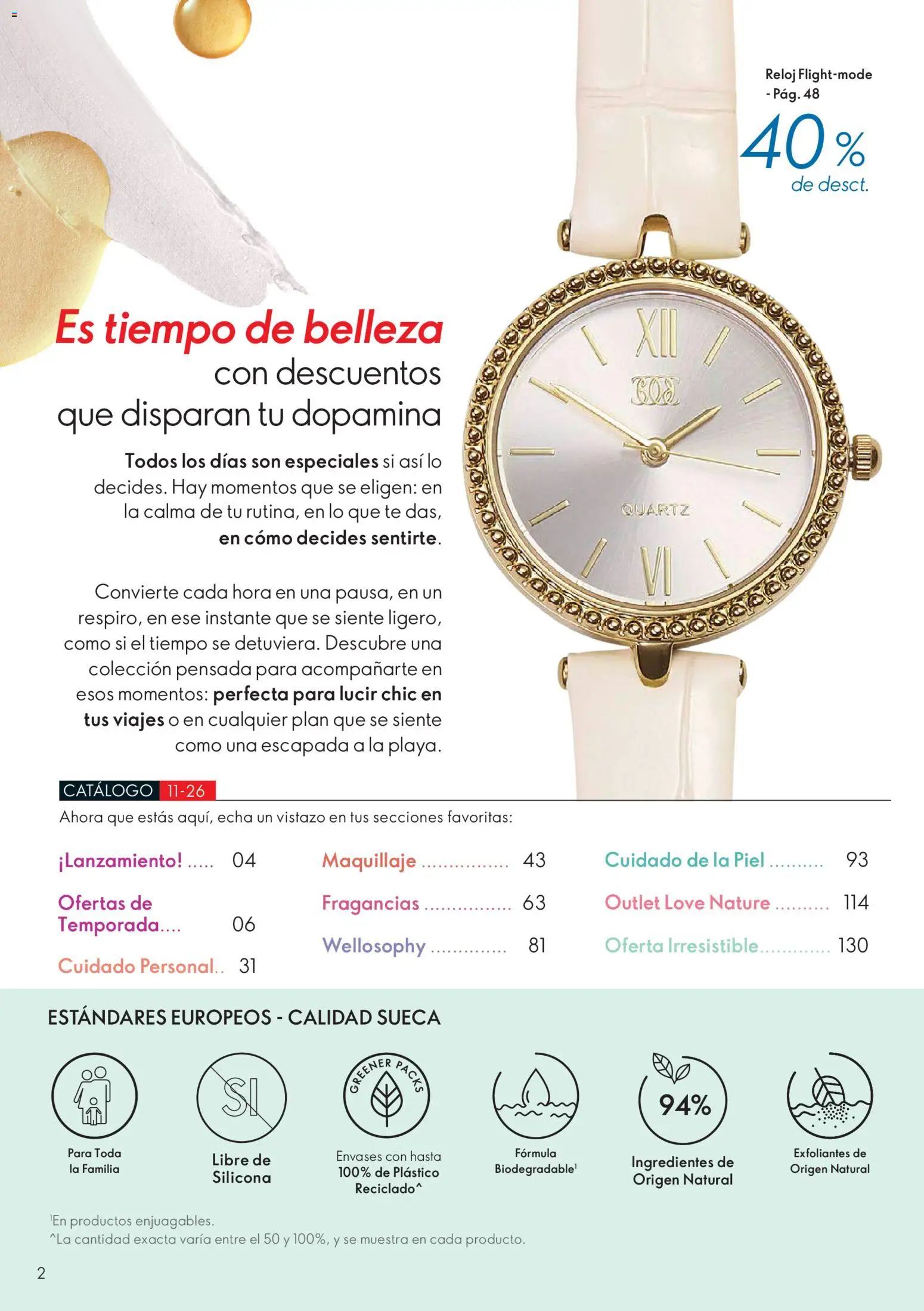 Catálogo Oriflame válido desde 01/08/2026 | Página: 2 | Productos: Té, Reloj, Maquillaje