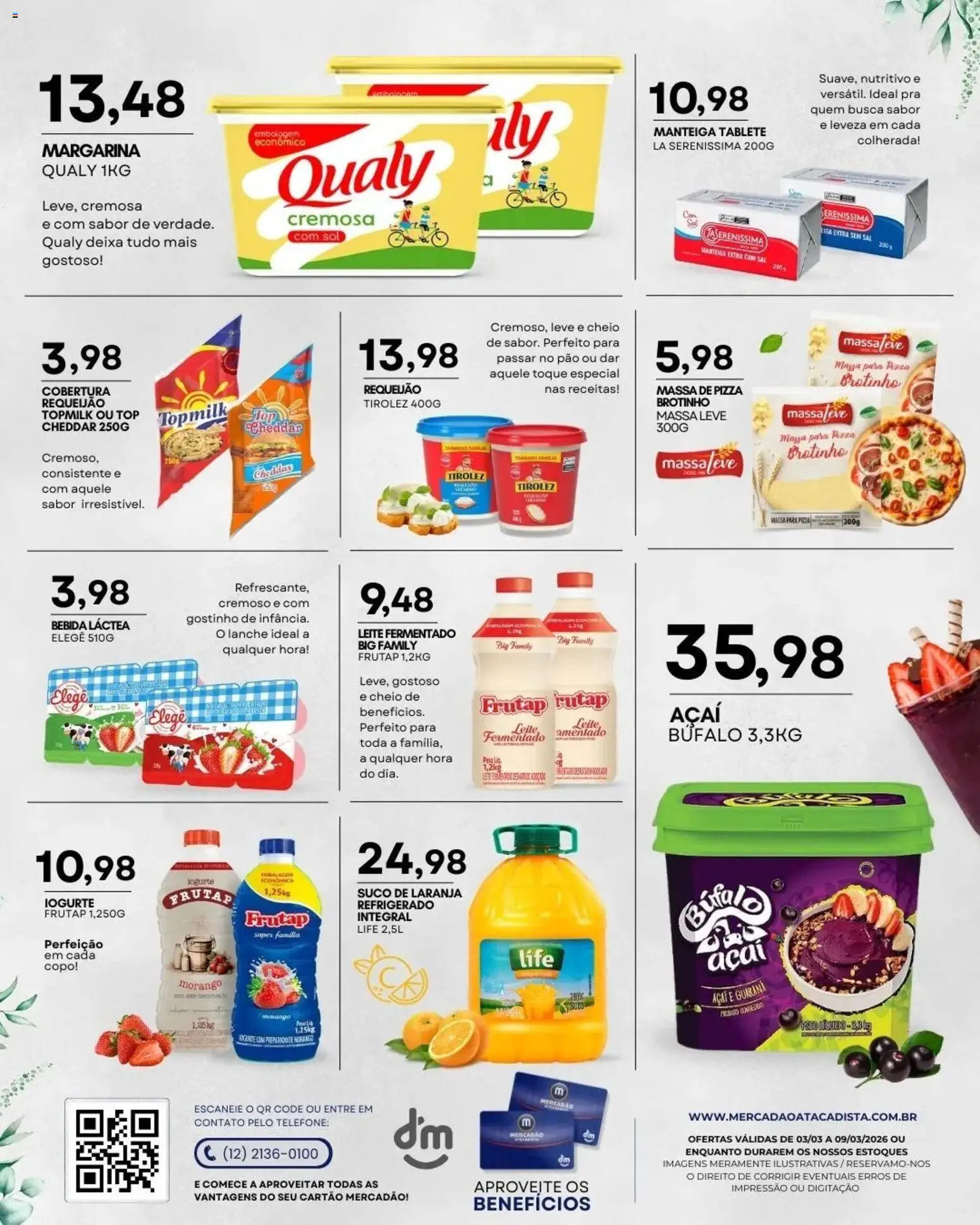 Mercadão Atacadista Folheto - válido de 03.03.2026 | Página: 6 | Produtos: Leite, Pão, Massa, Bebida