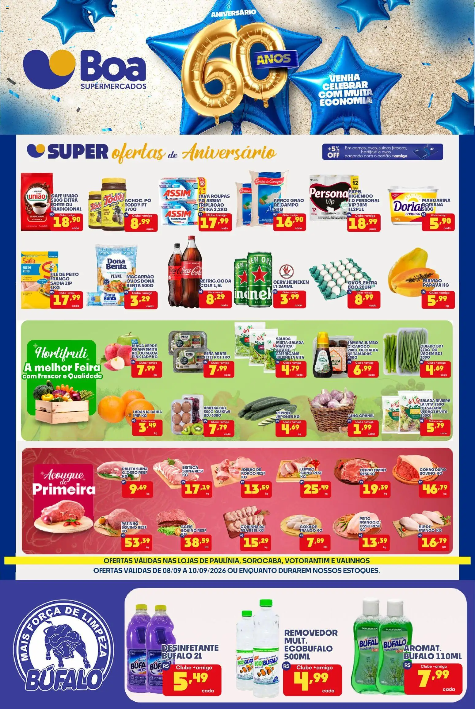 Boa Supermercados Folheto - válido de 08/09/2026 | Página: 1 | Produtos: Quiabo, Arroz, Massa, Frango