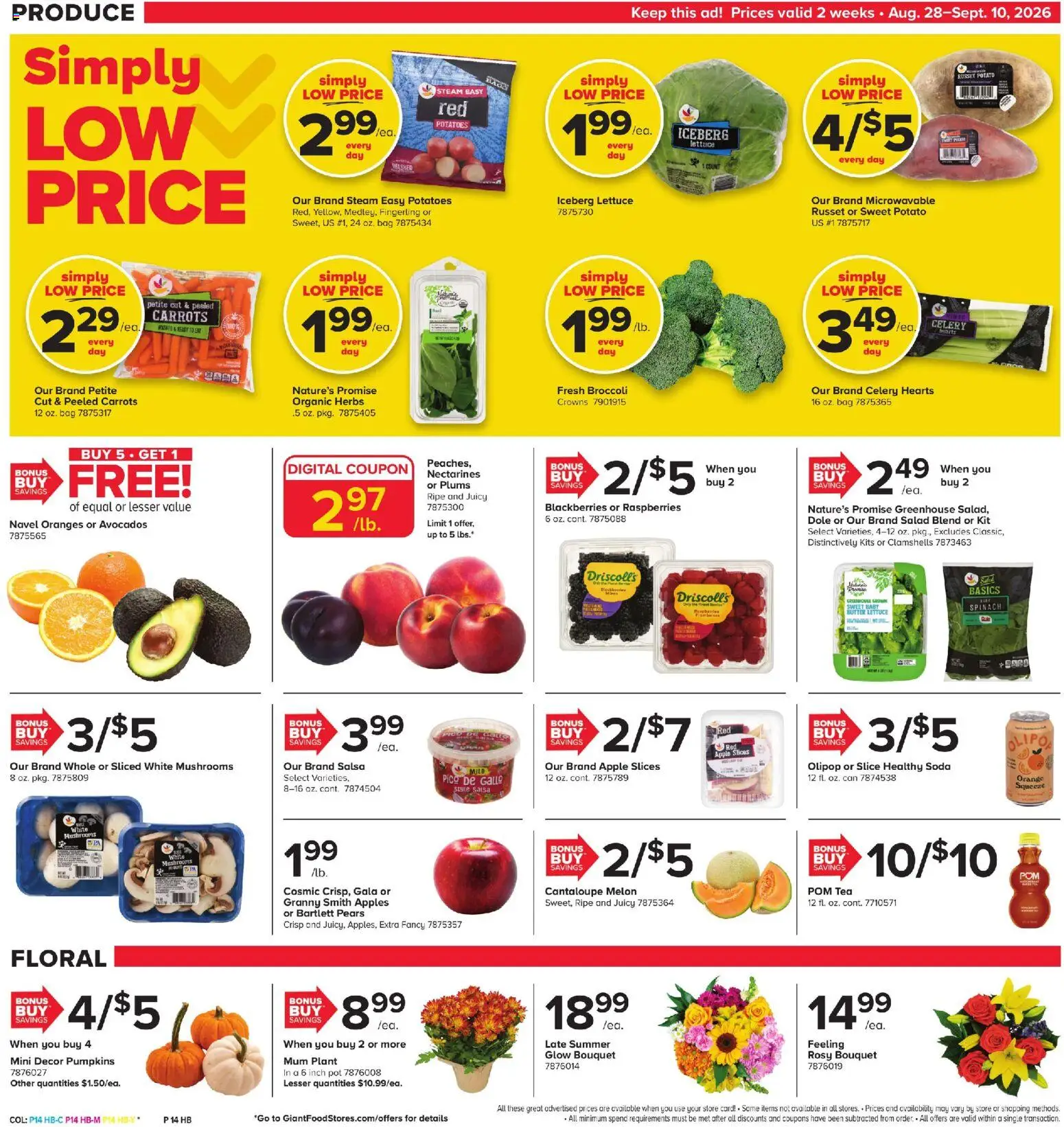 Giant Weekly Ad - valid from 08/28/2026 | Page: 14 | Products: Lettuce, Plums, Oranges, Melon