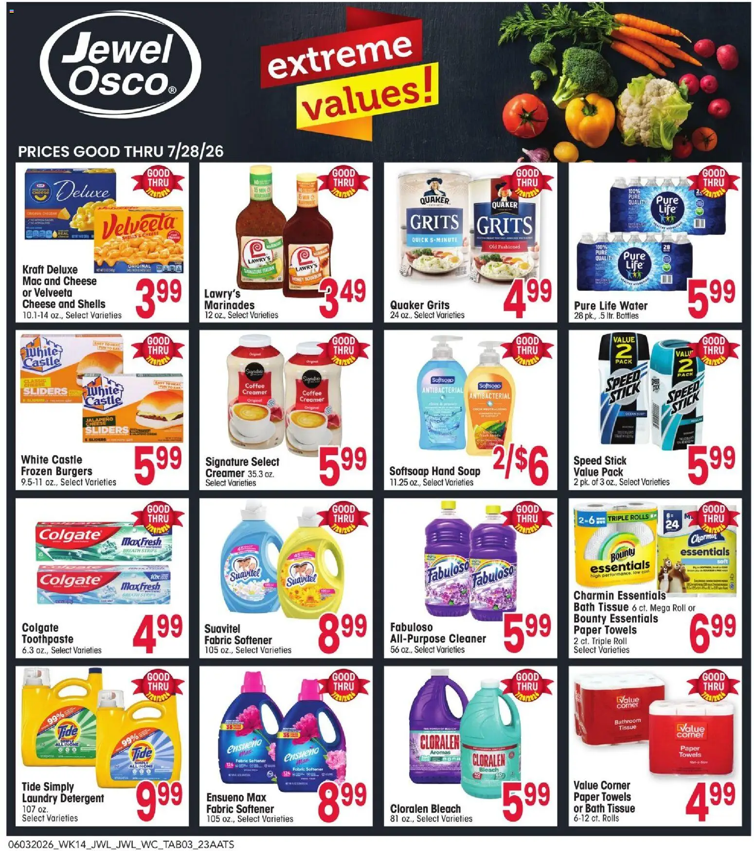 Jewel Osco Ad - valid from 03.06.2026 | Page: 3 | Products: Cheese, Toothpaste, Fabric softener, Detergent