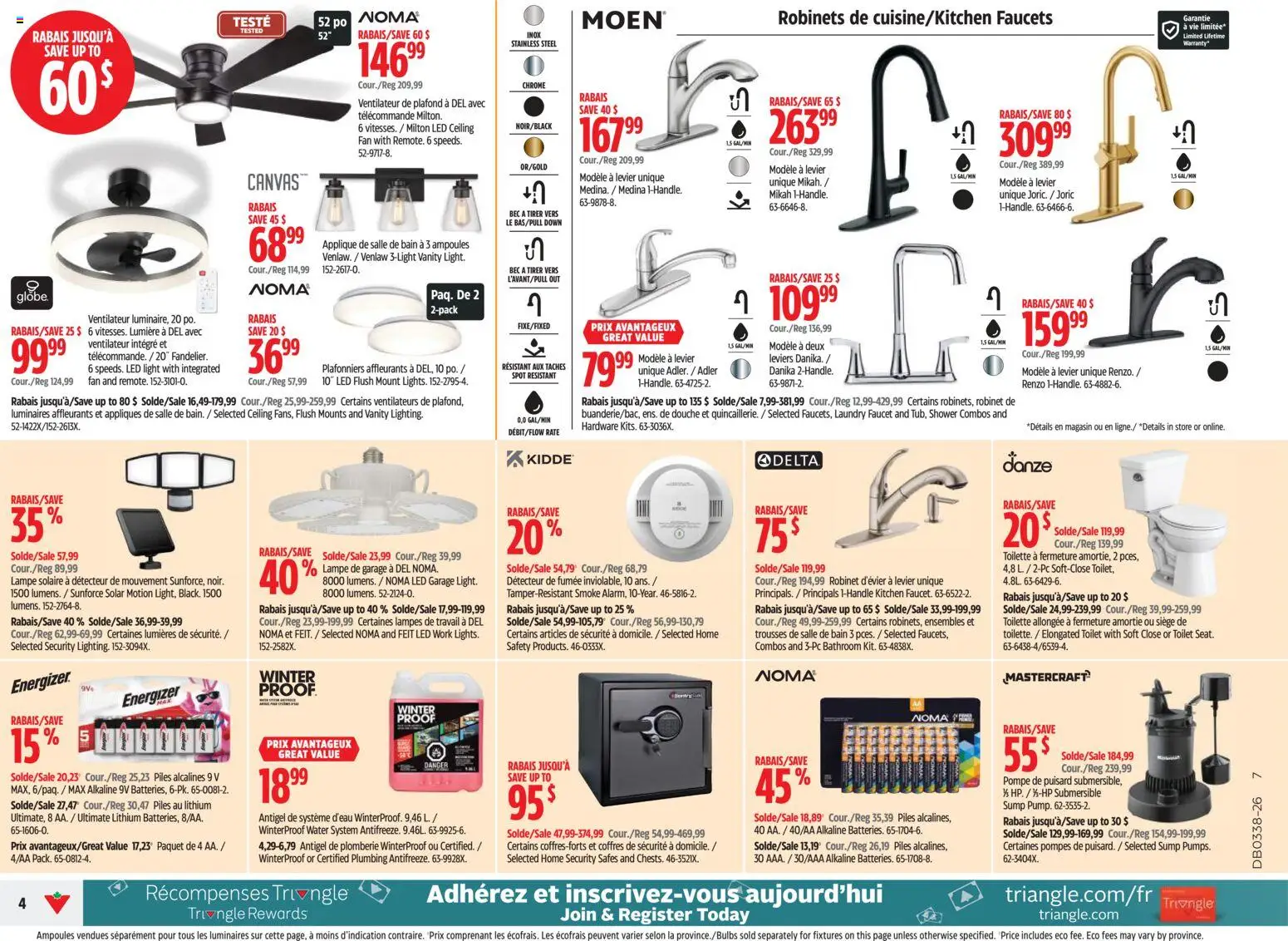 Canadian Tire flyer valid from Sep 17, 2026 | Page: 4 | Products: Water, Fan, LED light, Shower