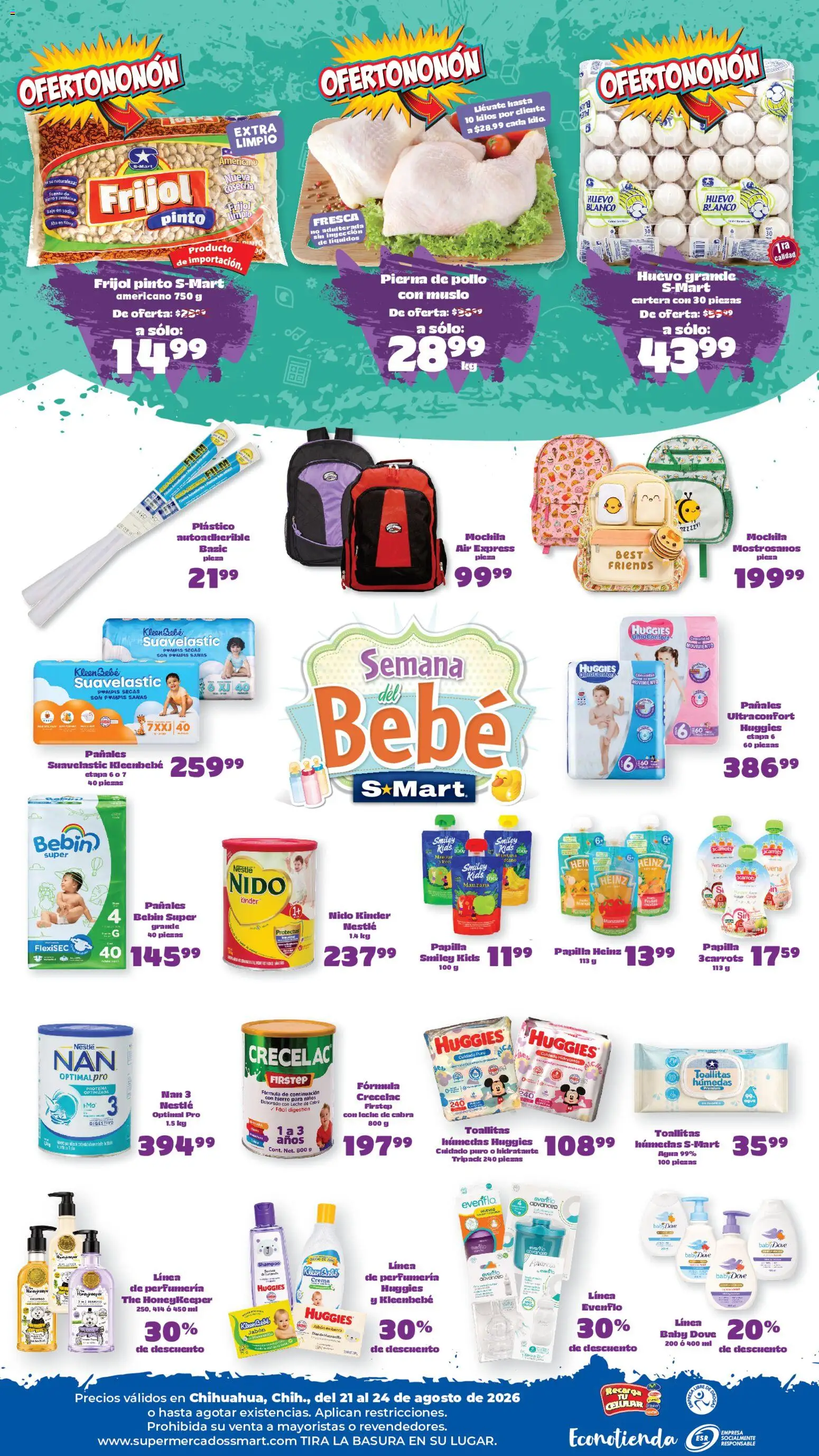 Nuevas ofertas de S-Mart válidas en toda la República Mexicana desde el 21/08/2026. ¡Encuentra las mejores ofertas en S-Mart folleto Ofertas de feria Chihuahua! | Página: 2 | Productos: Pollo, Crema, Leche, Proteína