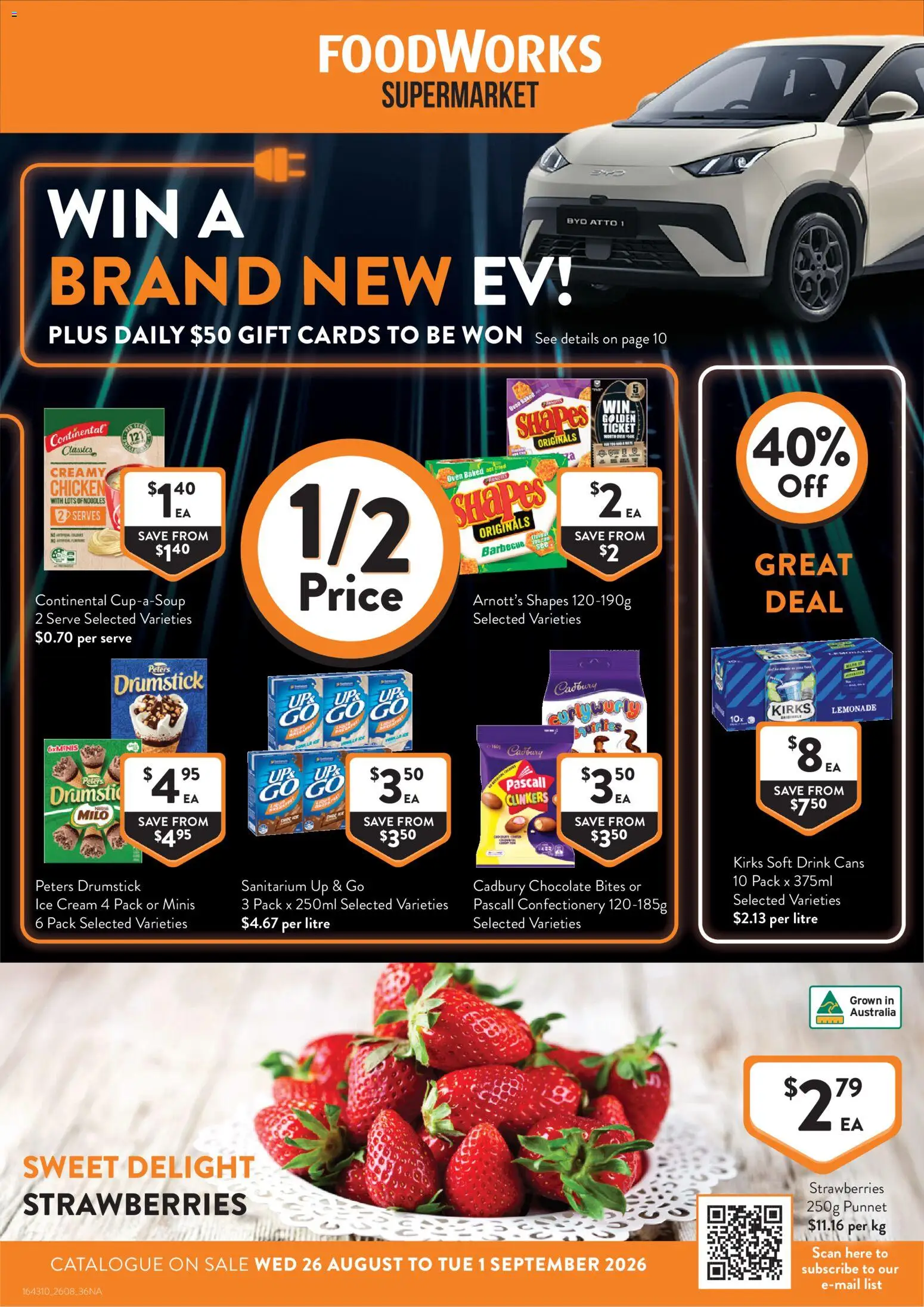 Foodworks catalogue - valid from 26/08/2026 | Page: 1 | Products: Strawberries, Cream, Ice, Lemonade