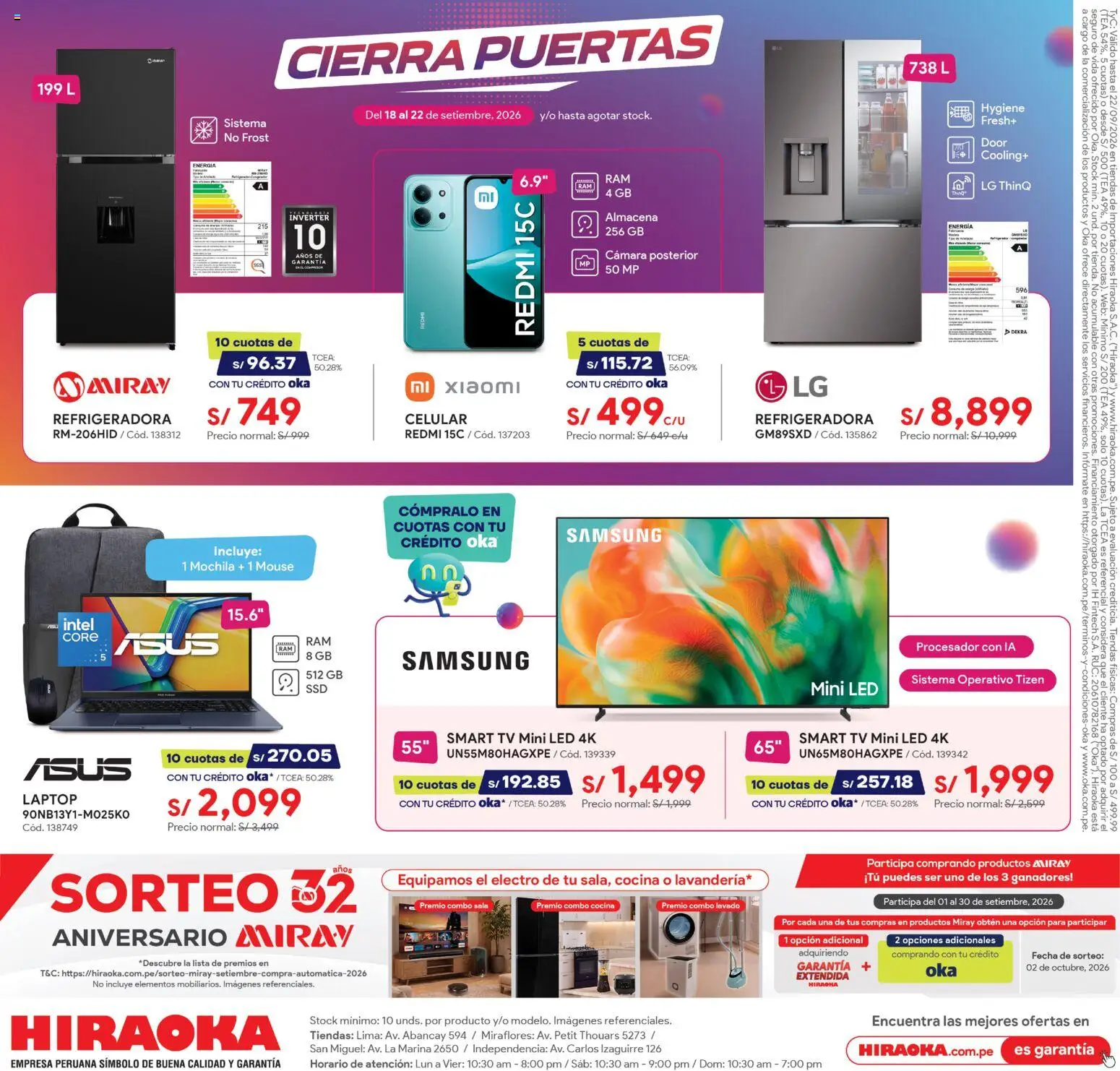 Catálogo Hiraoka válido desde 18/09/2026 | Página: 1 | Productos: Mouse, Cámara, Lima, Laptop