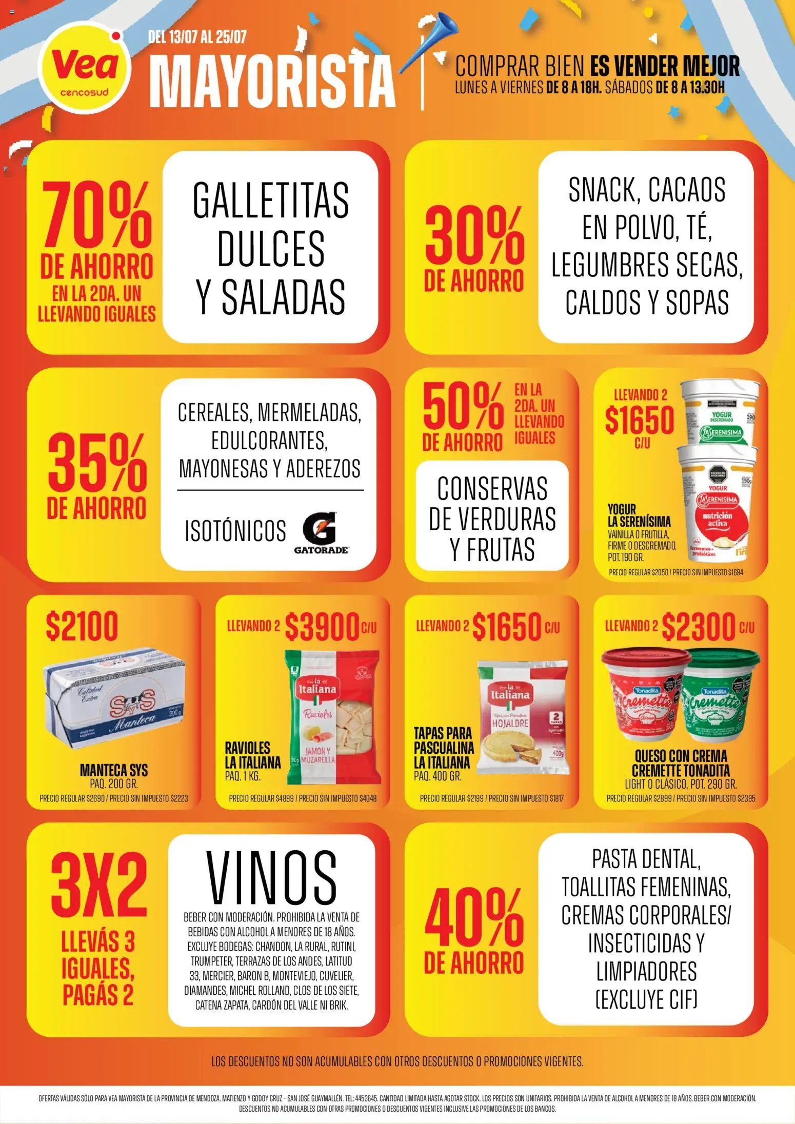 Vea - Volante Vea mayorista Mendoza │ válido desde el 13/07/2026 | Página: 1 | Productos: Galletitas, Manteca, Yogur, Crema