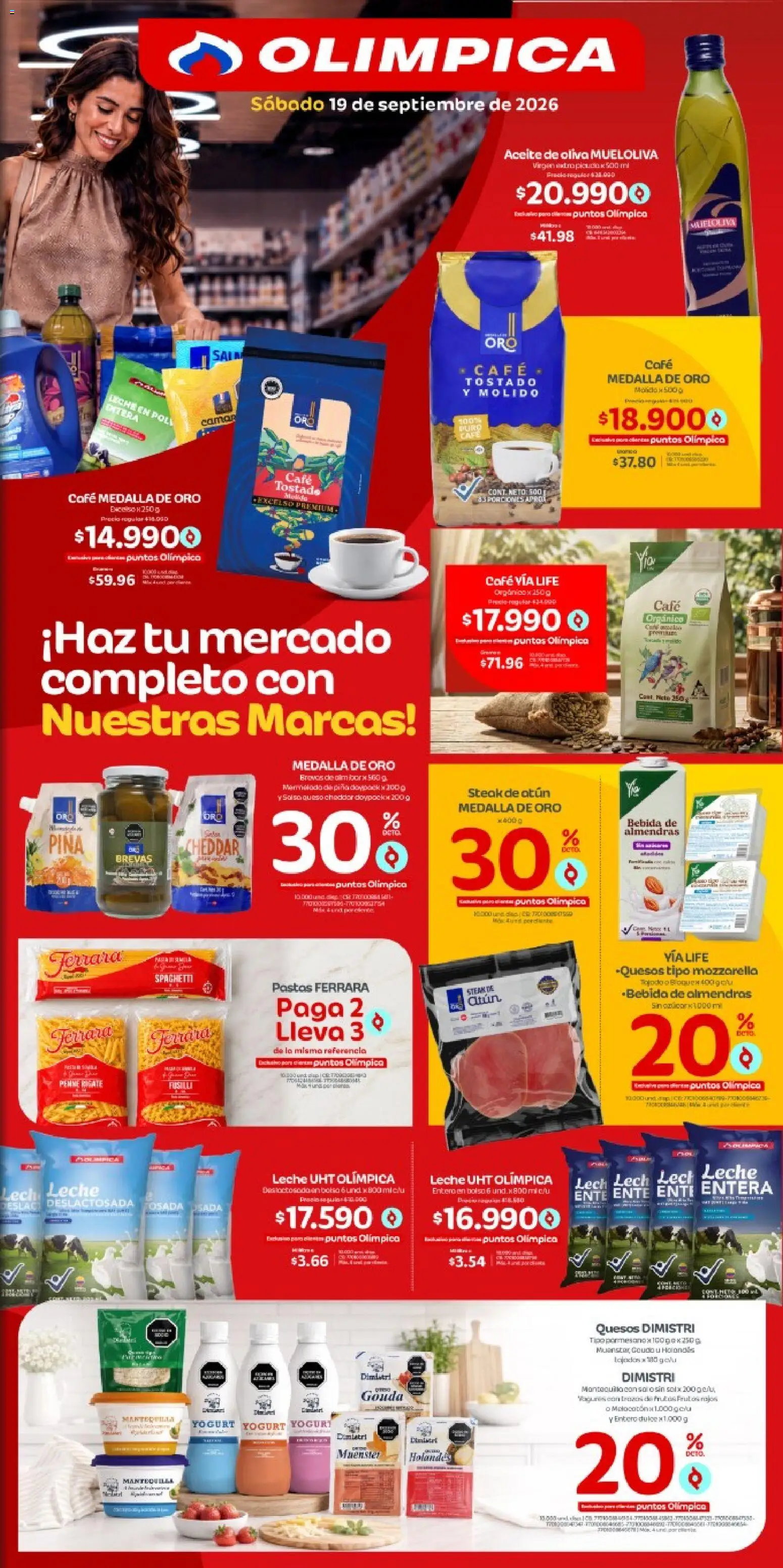 Olímpica revista - valida desde el 19/09/2026 | Página: 1 | Productos: Almendras, Queso Cheddar, Oliva, Queso