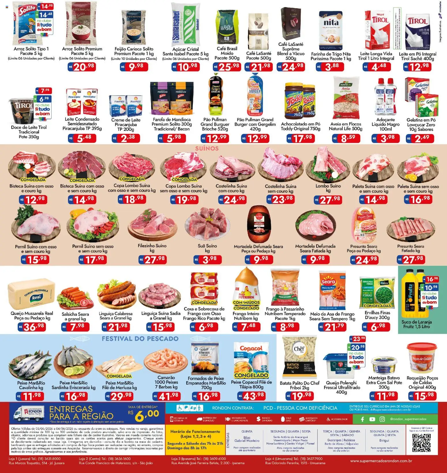 Supermercados Rondon Folheto - válido de 03.06.2026 | Página: 2 | Produtos: Achocolatado, Linguiça, Café, Creme de leite