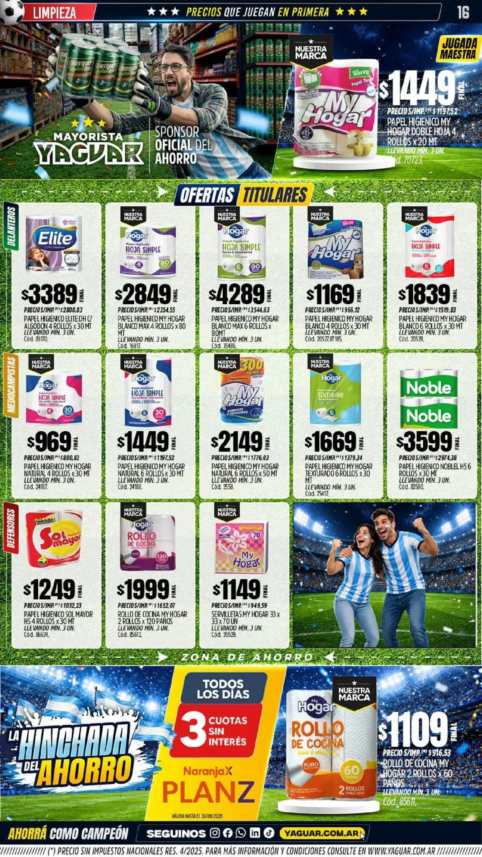 Yaguar - Oferta Semanal Trelew │ válido desde el 01.06.2026 | Página: 16 | Productos: Papel higiénico, Algodón, Cocina, Servilletas