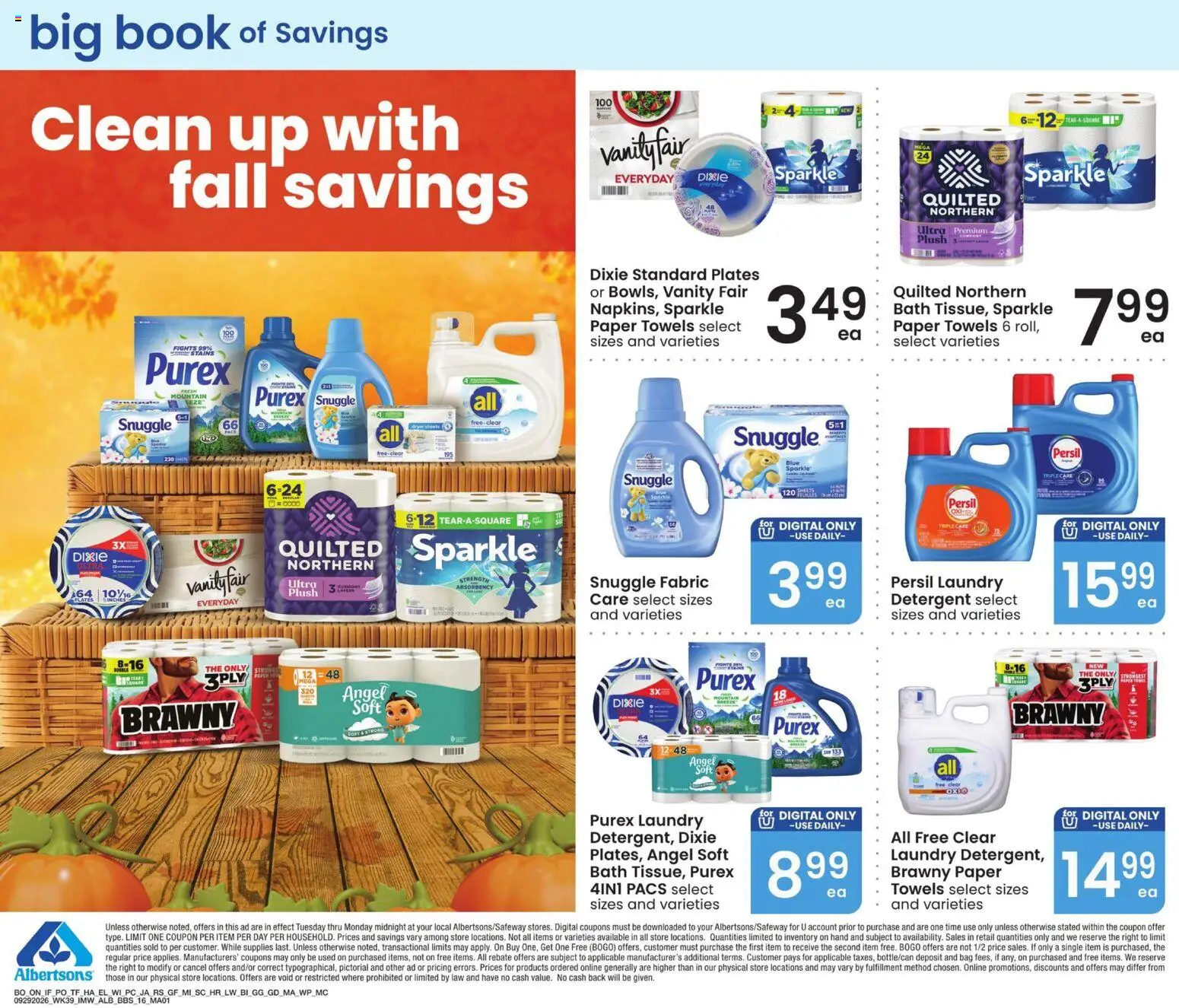 Albertsons Big Book of Savings - valid from 09/29/2026 | Page: 15 | Products: Bath, Detergent, Paper towels, Bag