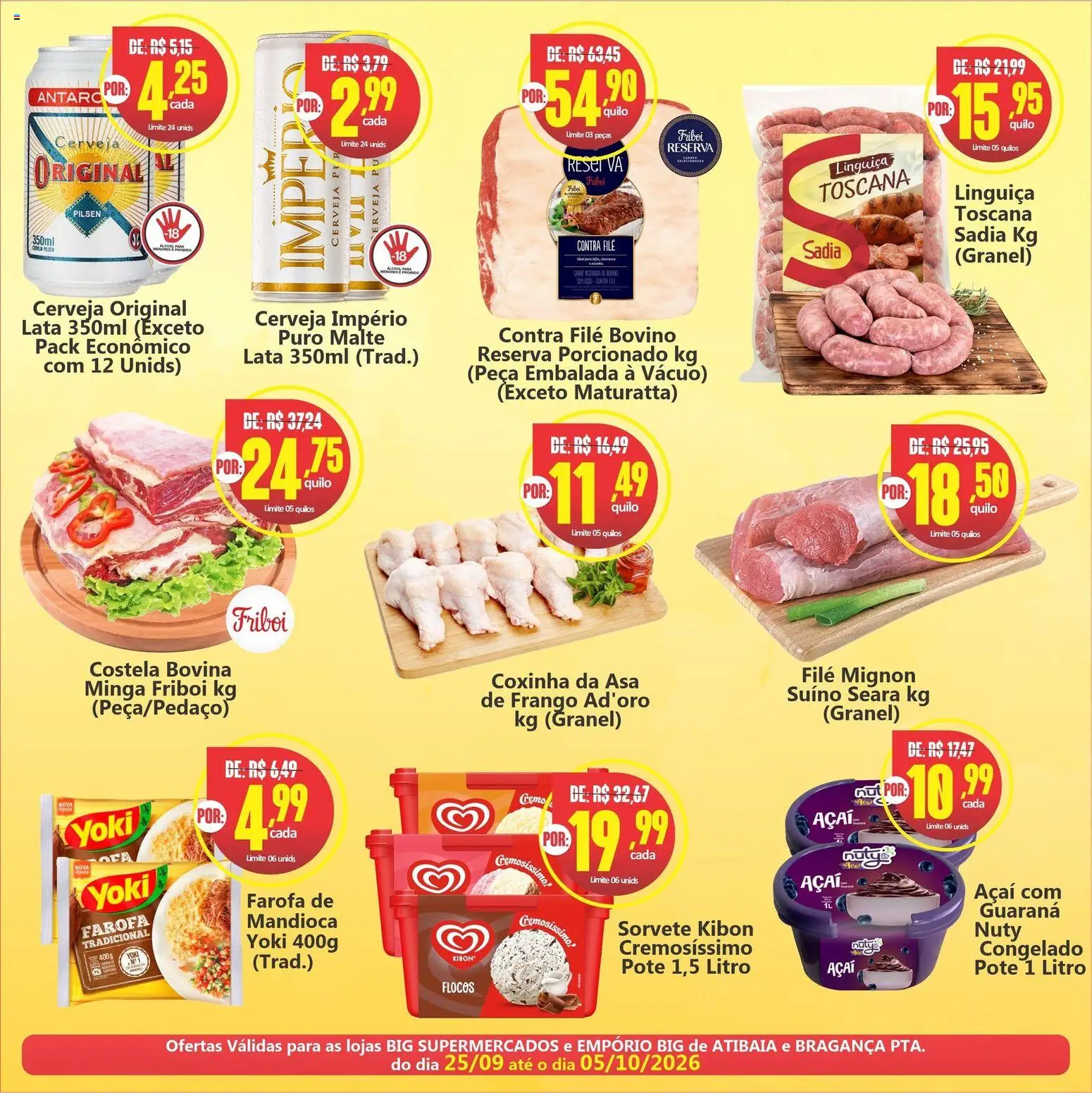 Big Supermercados Folheto - válido de 25/09/2026 | Página: 2 | Produtos: Linguiça, Contra filé, Sorvete, Farofa