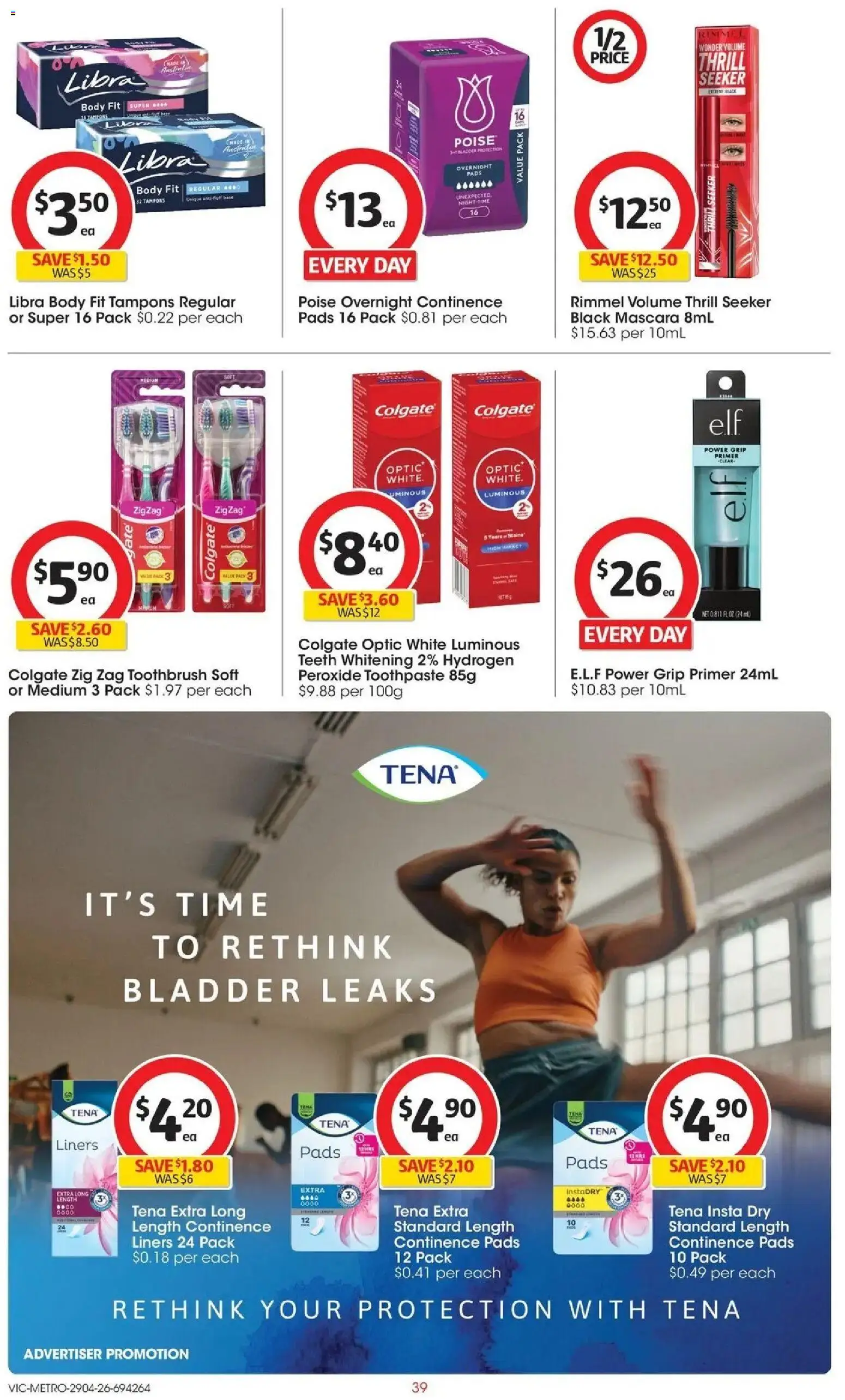 Coles catalogue - valid from 28.04.2026 | Page: 39 | Products: Gate, Mascara, Tampons, Teeth whitening