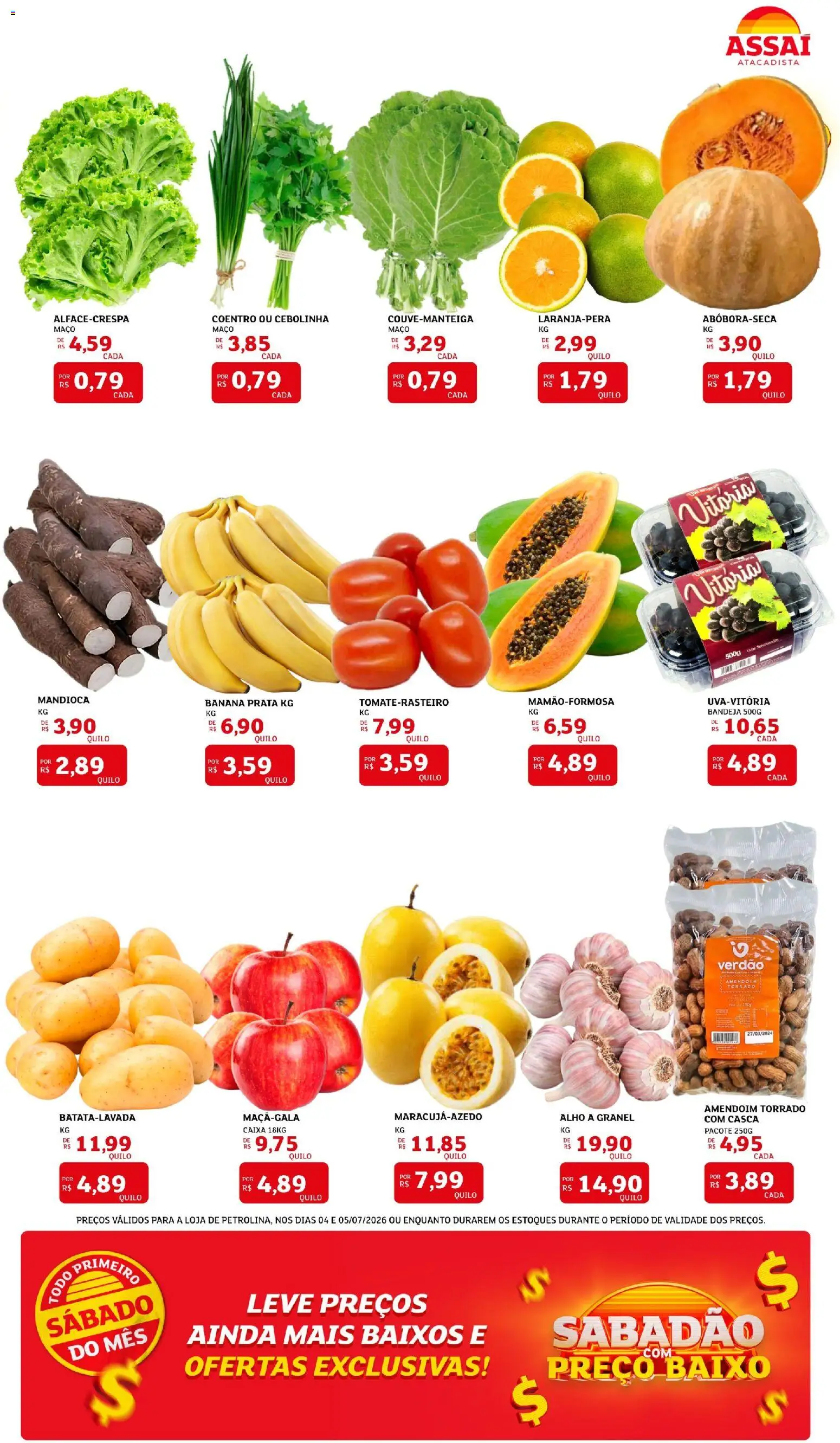 Assaí Atacadista Folheto - válido de 04/07/2026 | Página: 3 | Produtos: Alho, Amendoim, Mandioca, Bandeja